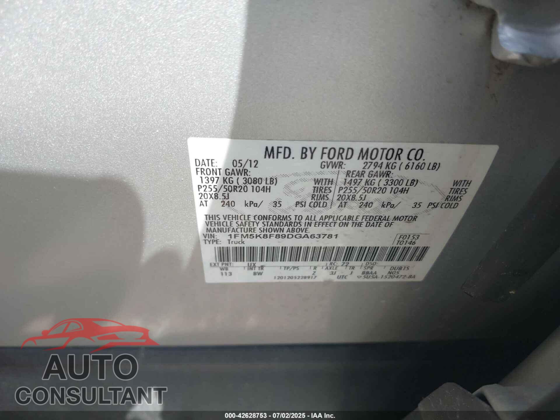 FORD EXPLORER 2013 - 1FM5K8F89DGA63781