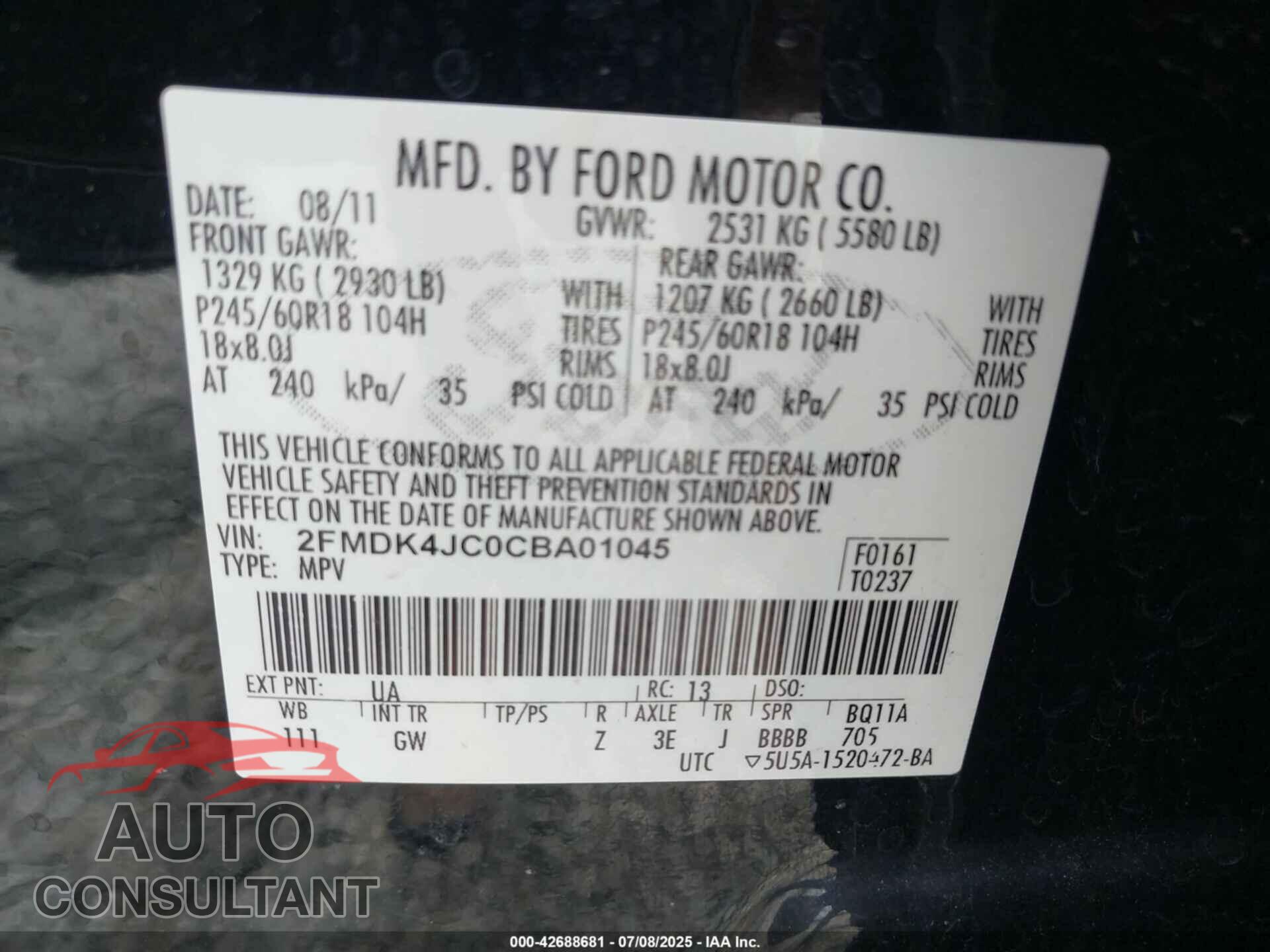 FORD EDGE 2012 - 2FMDK4JC0CBA01045