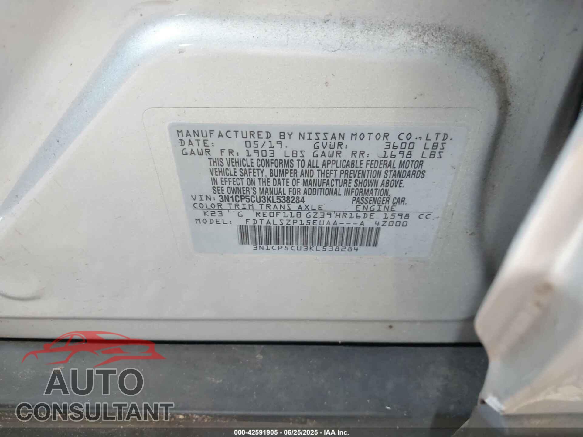 NISSAN KICKS 2019 - 3N1CP5CU3KL538284