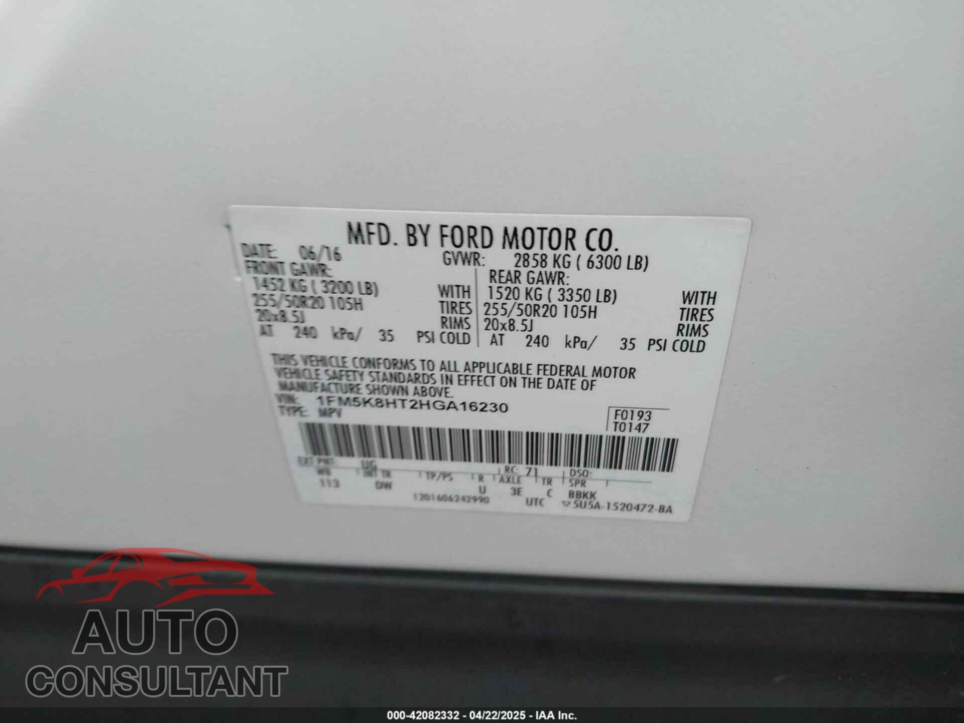 FORD EXPLORER 2017 - 1FM5K8HT2HGA16230