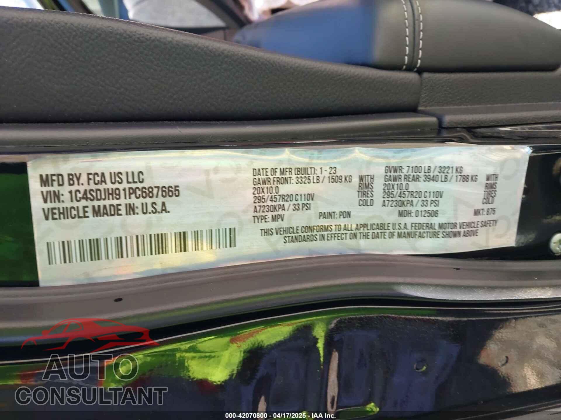 DODGE DURANGO 2023 - 1C4SDJH91PC687665
