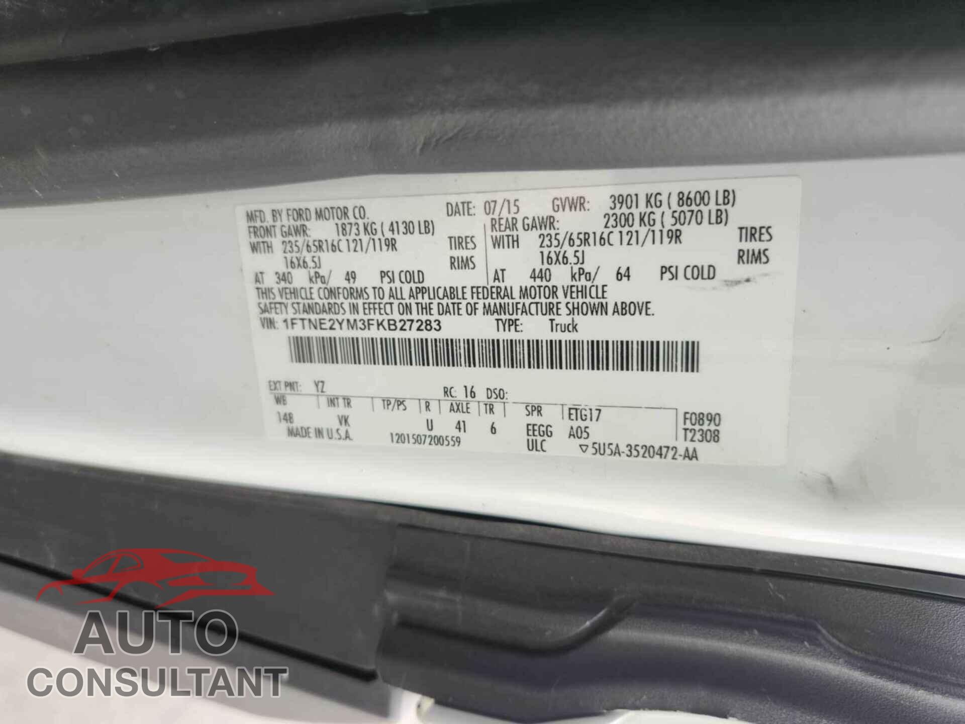 FORD TRANSIT 2015 - 1FTNE2YM3FKB27283
