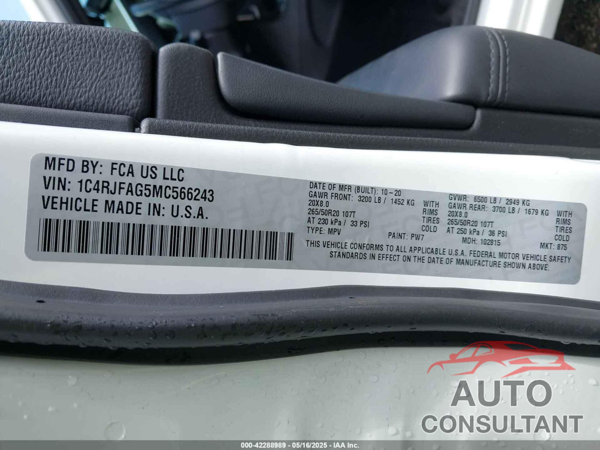 JEEP GRAND CHEROKEE 2021 - 1C4RJFAG5MC566243