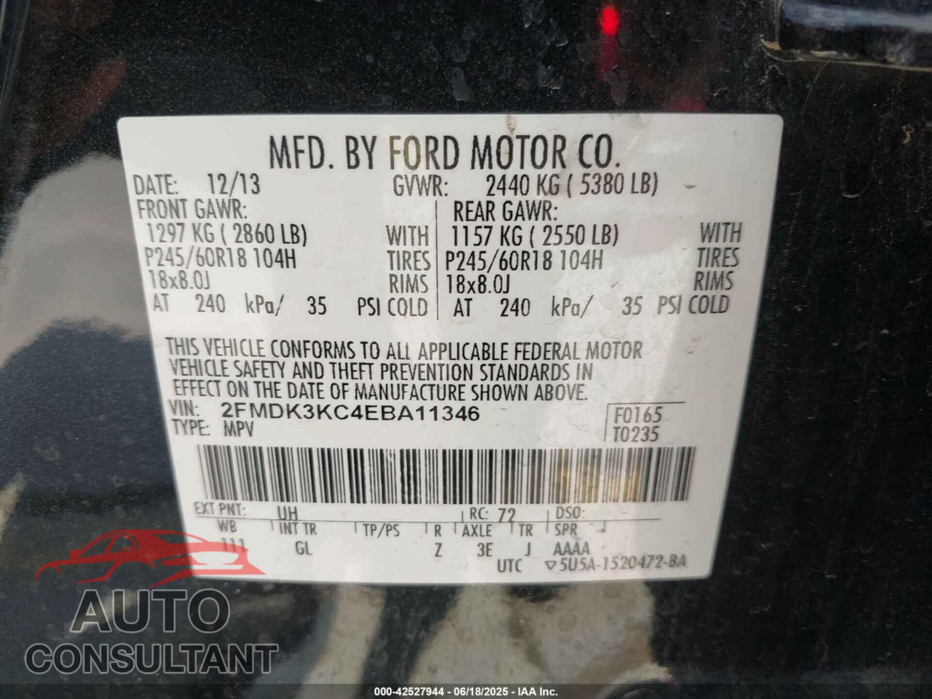 FORD EDGE 2014 - 2FMDK3KC4EBA11346