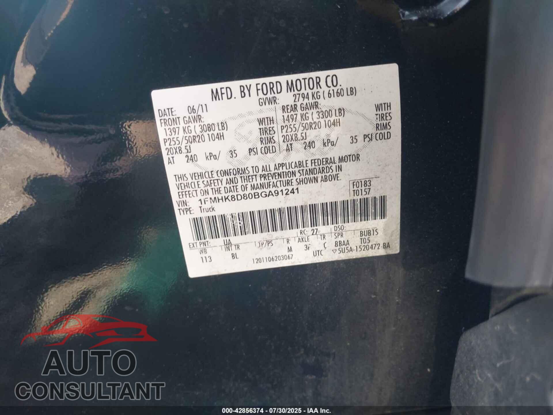 FORD EXPLORER 2011 - 1FMHK8D80BGA91241