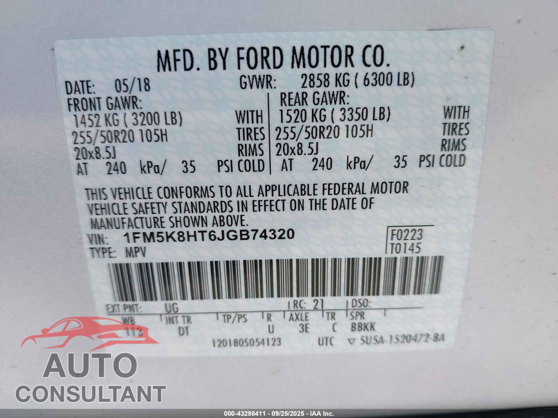 FORD EXPLORER 2018 - 1FM5K8HT6JGB74320