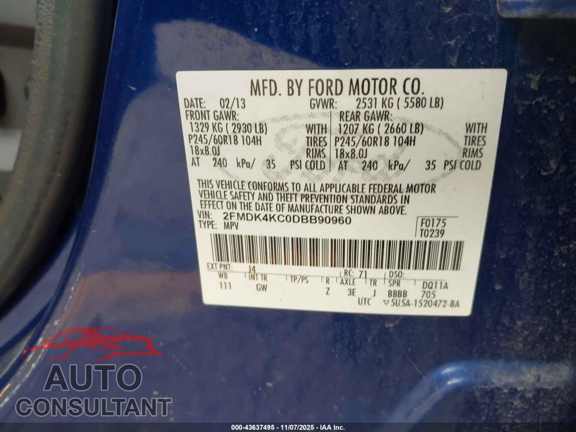 FORD EDGE 2013 - 2FMDK4KC0DBB90960