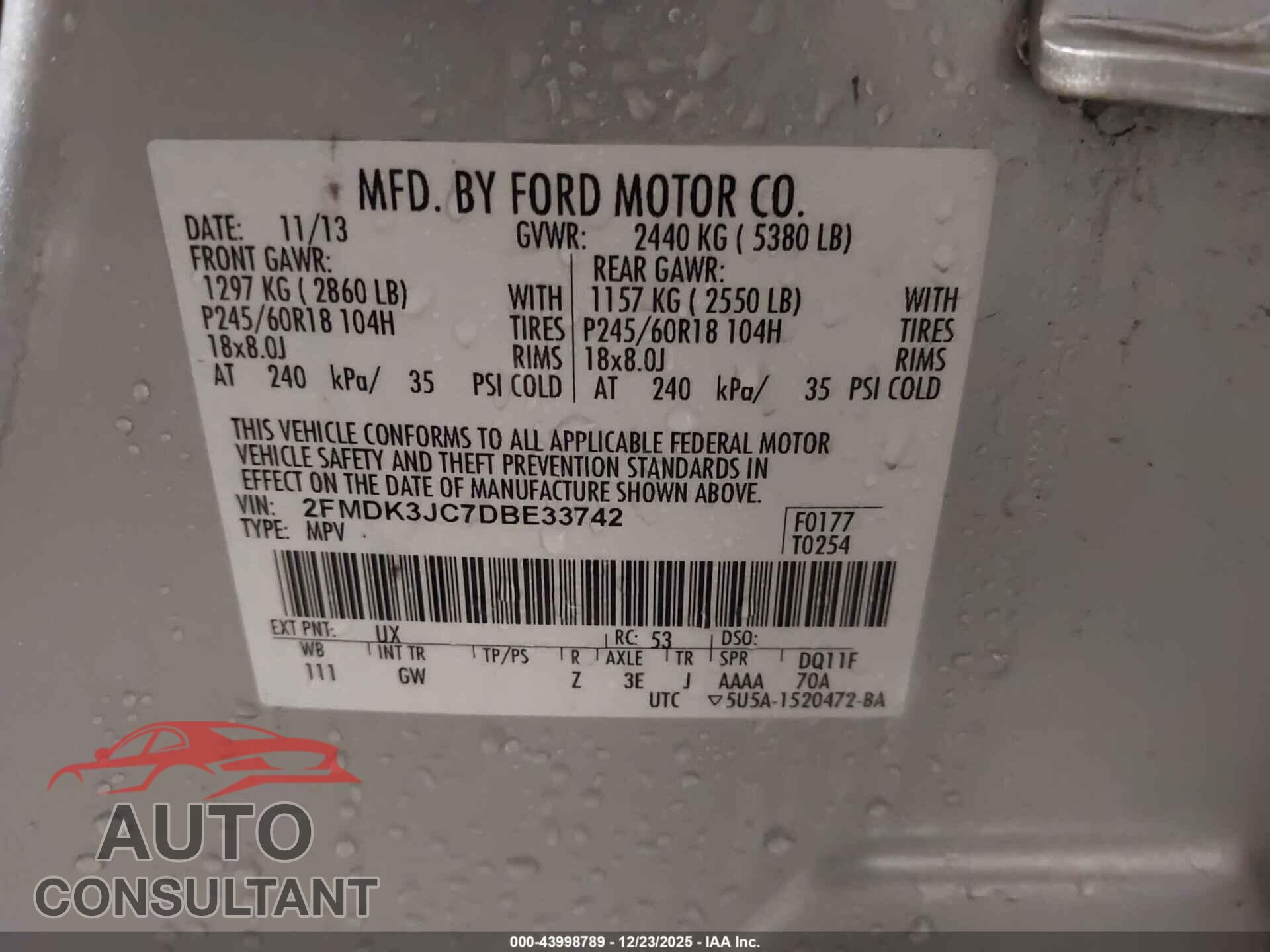 FORD EDGE 2013 - 2FMDK3JC7DBE33742