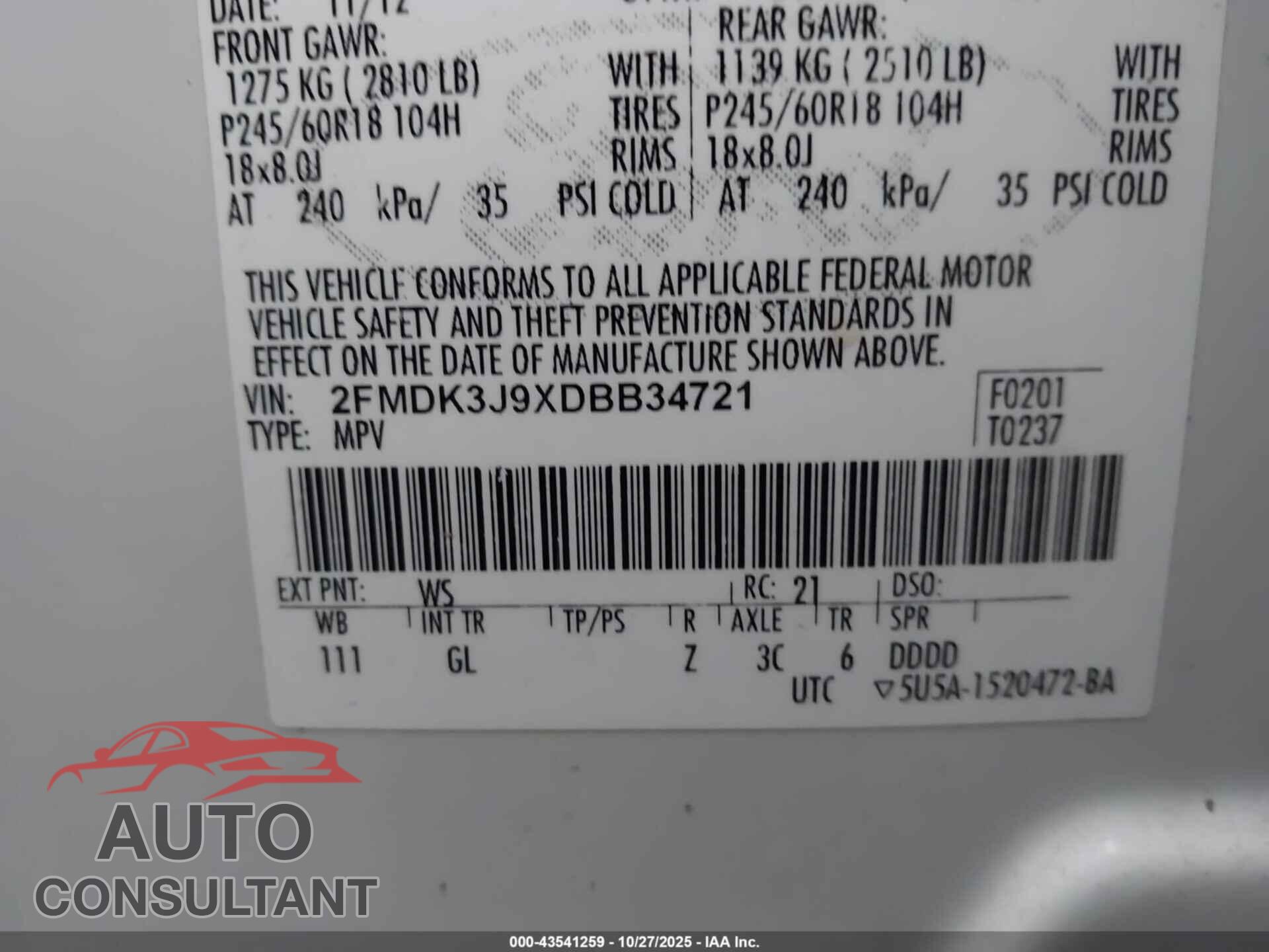FORD EDGE 2013 - 2FMDK3J9XDBB34721