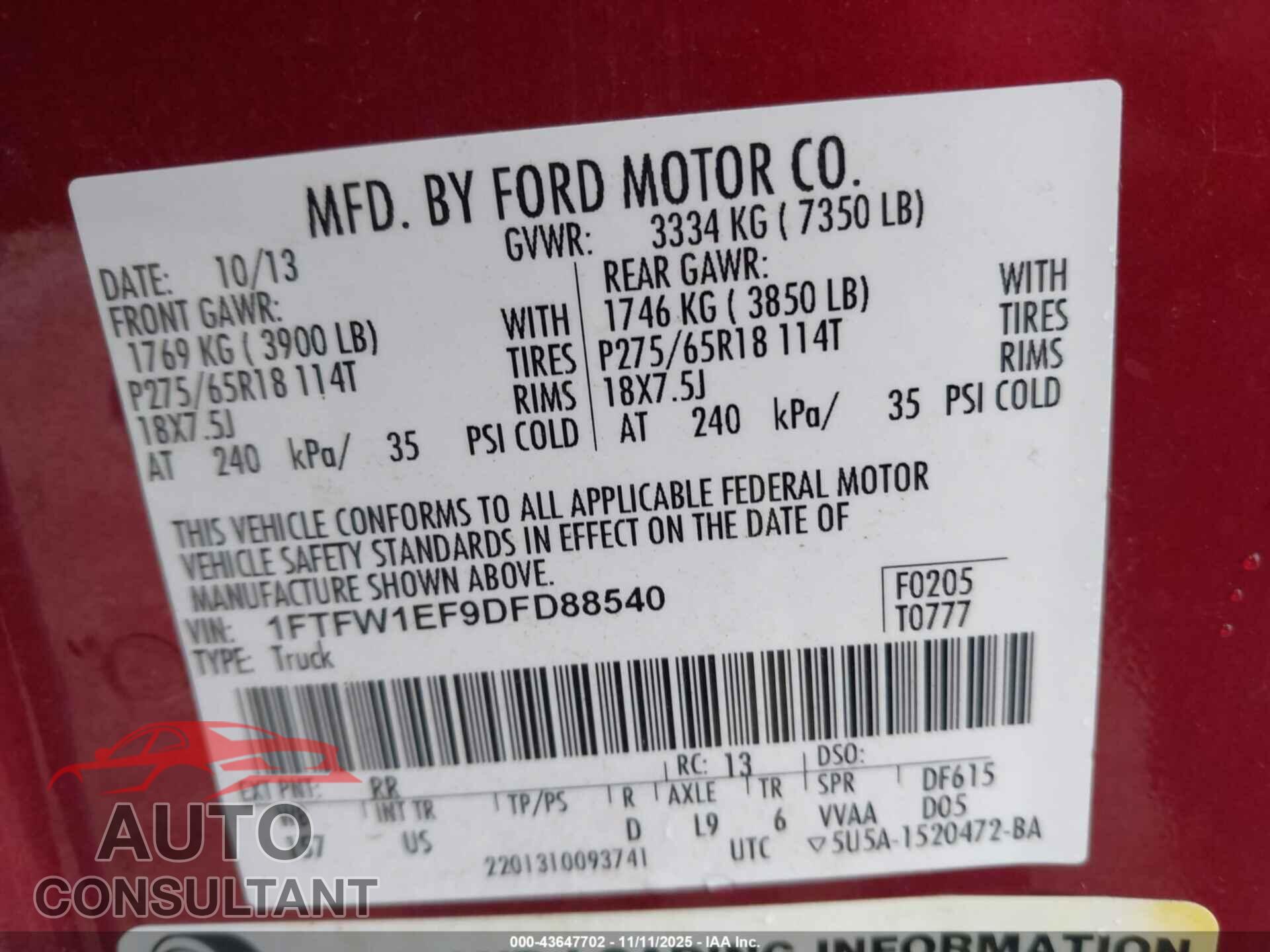 FORD F-150 2013 - 1FTFW1EF9DFD88540