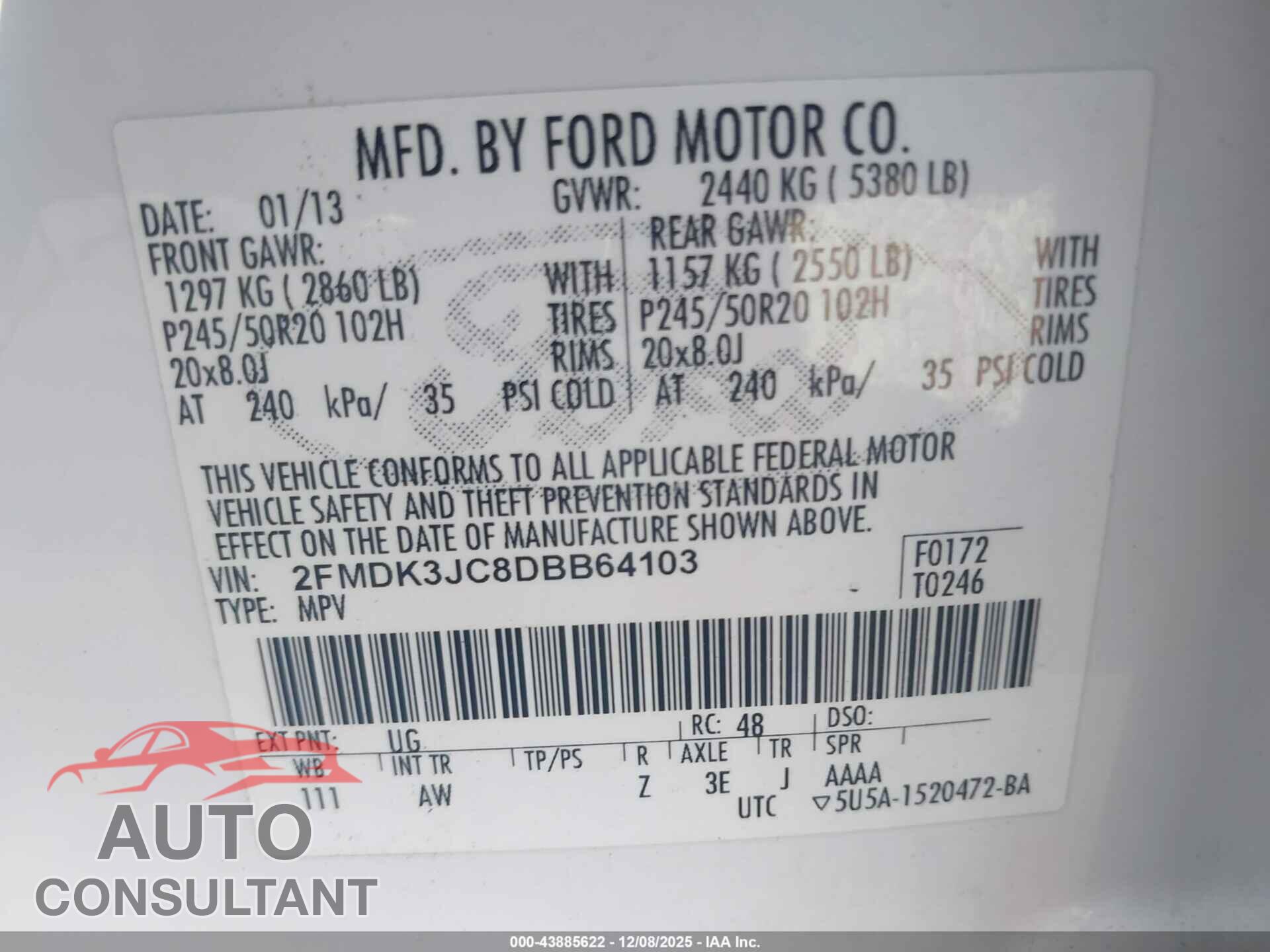 FORD EDGE 2013 - 2FMDK3JC8DBB64103