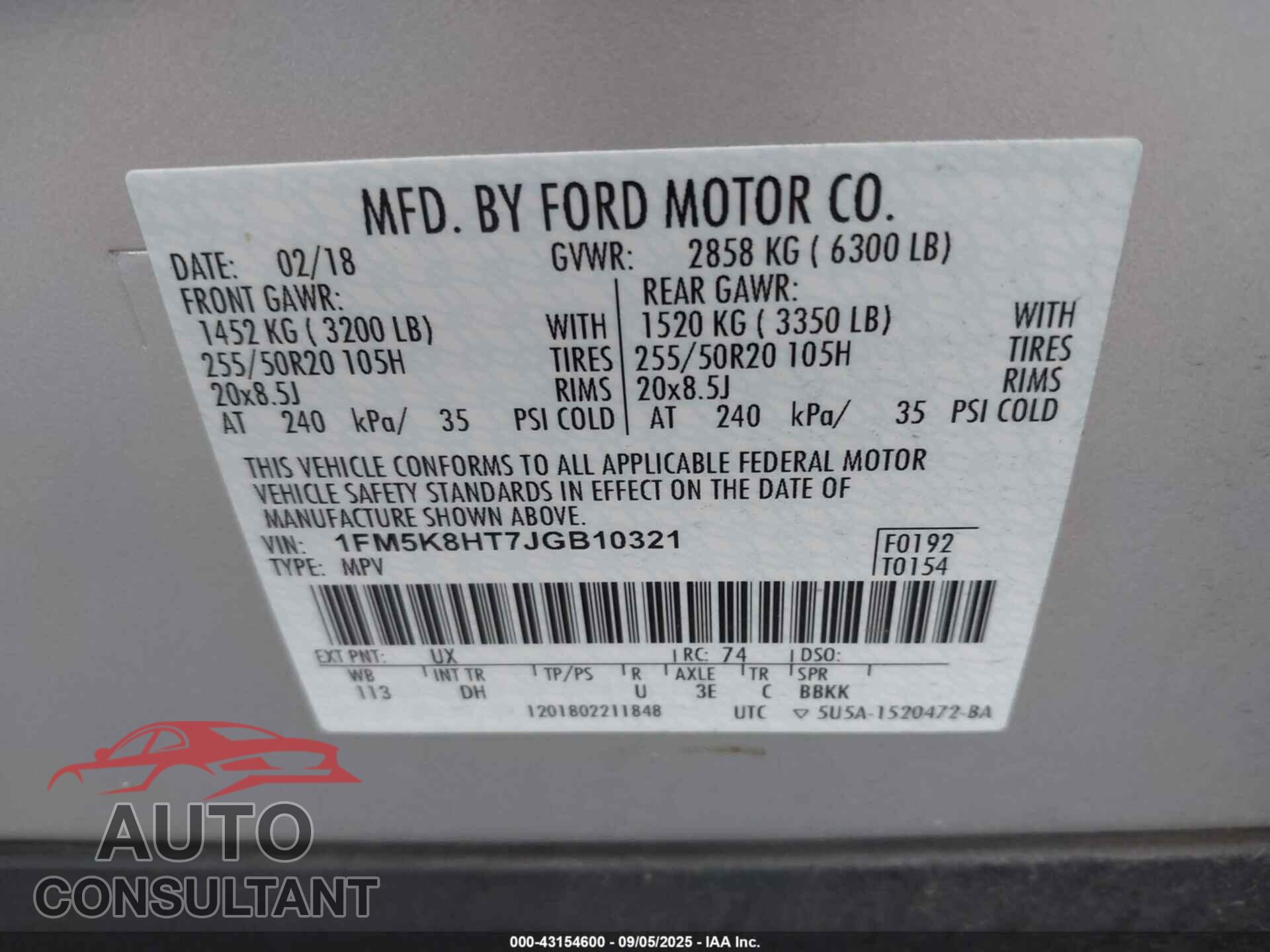 FORD EXPLORER 2018 - 1FM5K8HT7JGB10321