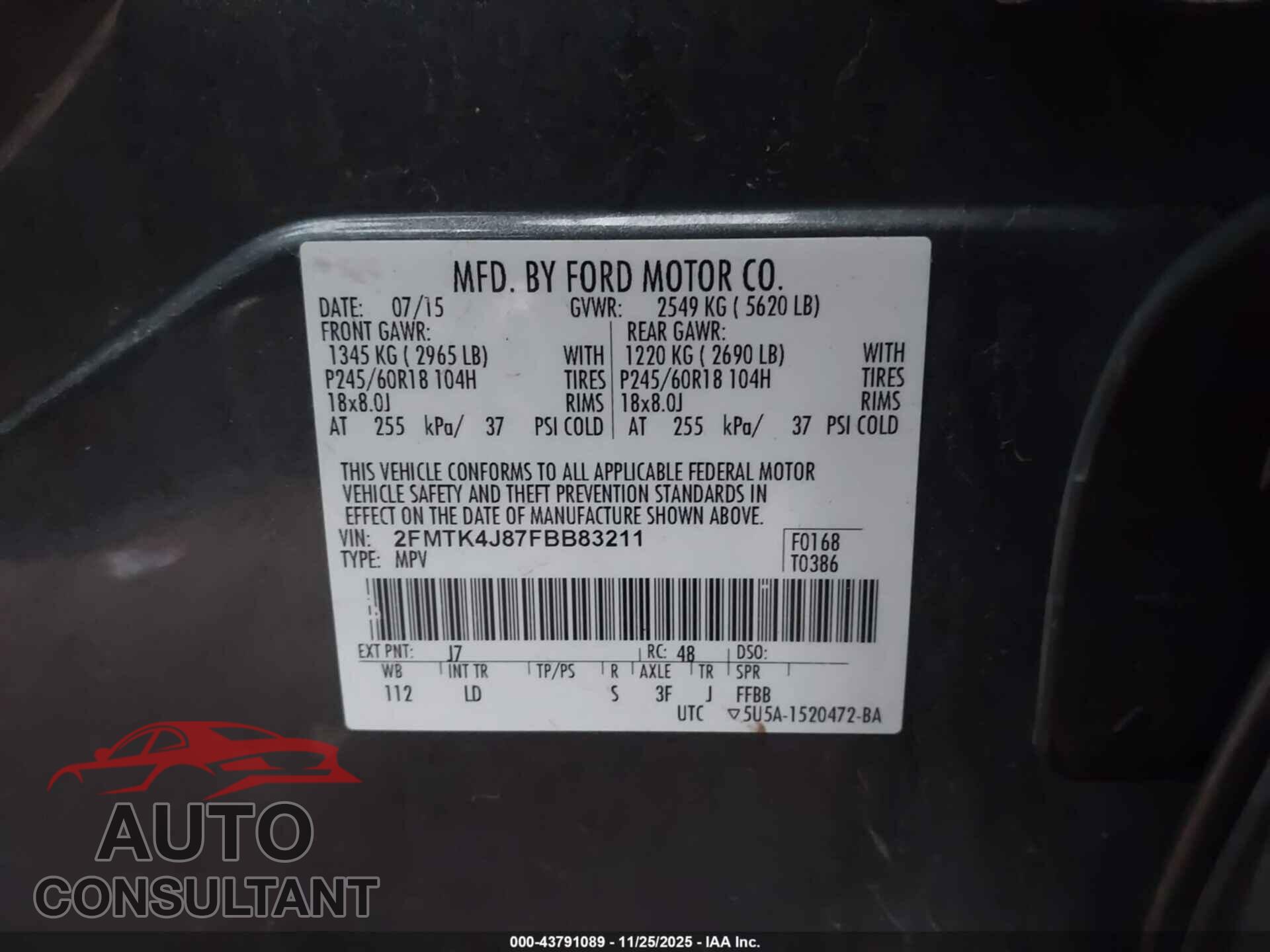 FORD EDGE 2015 - 2FMTK4J87FBB83211