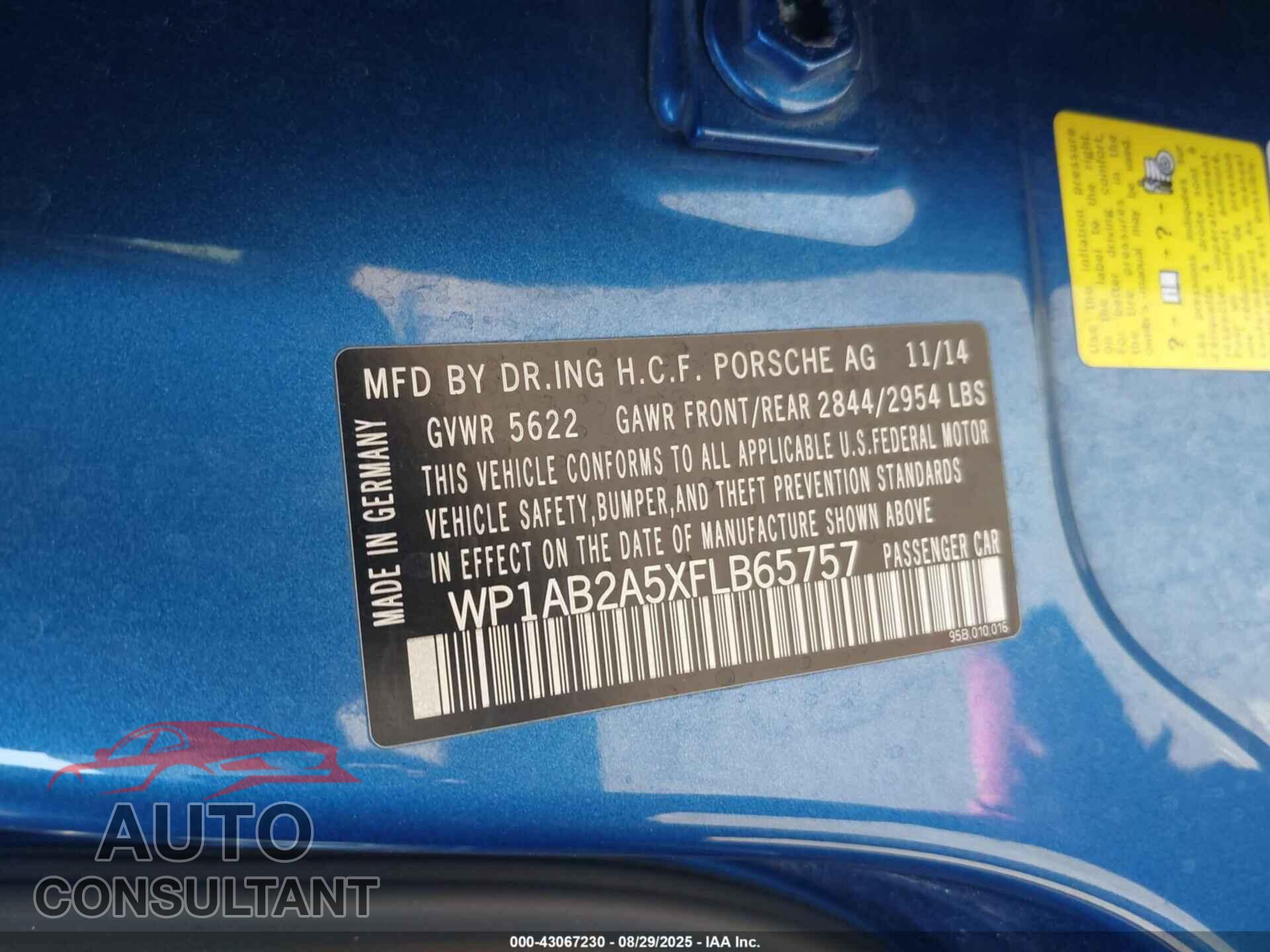 PORSCHE MACAN 2015 - WP1AB2A5XFLB65757
