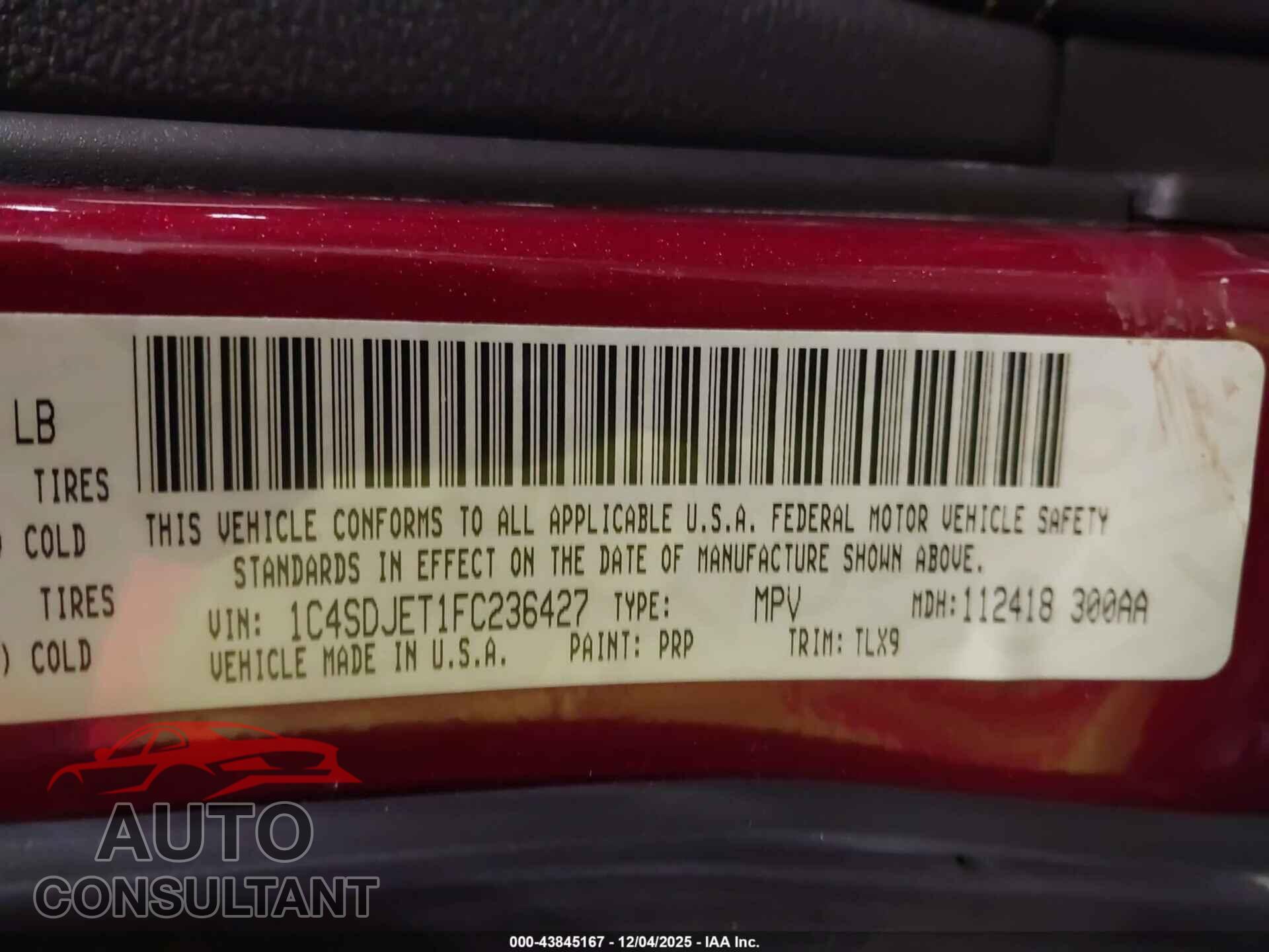 DODGE DURANGO 2015 - 1C4SDJET1FC236427