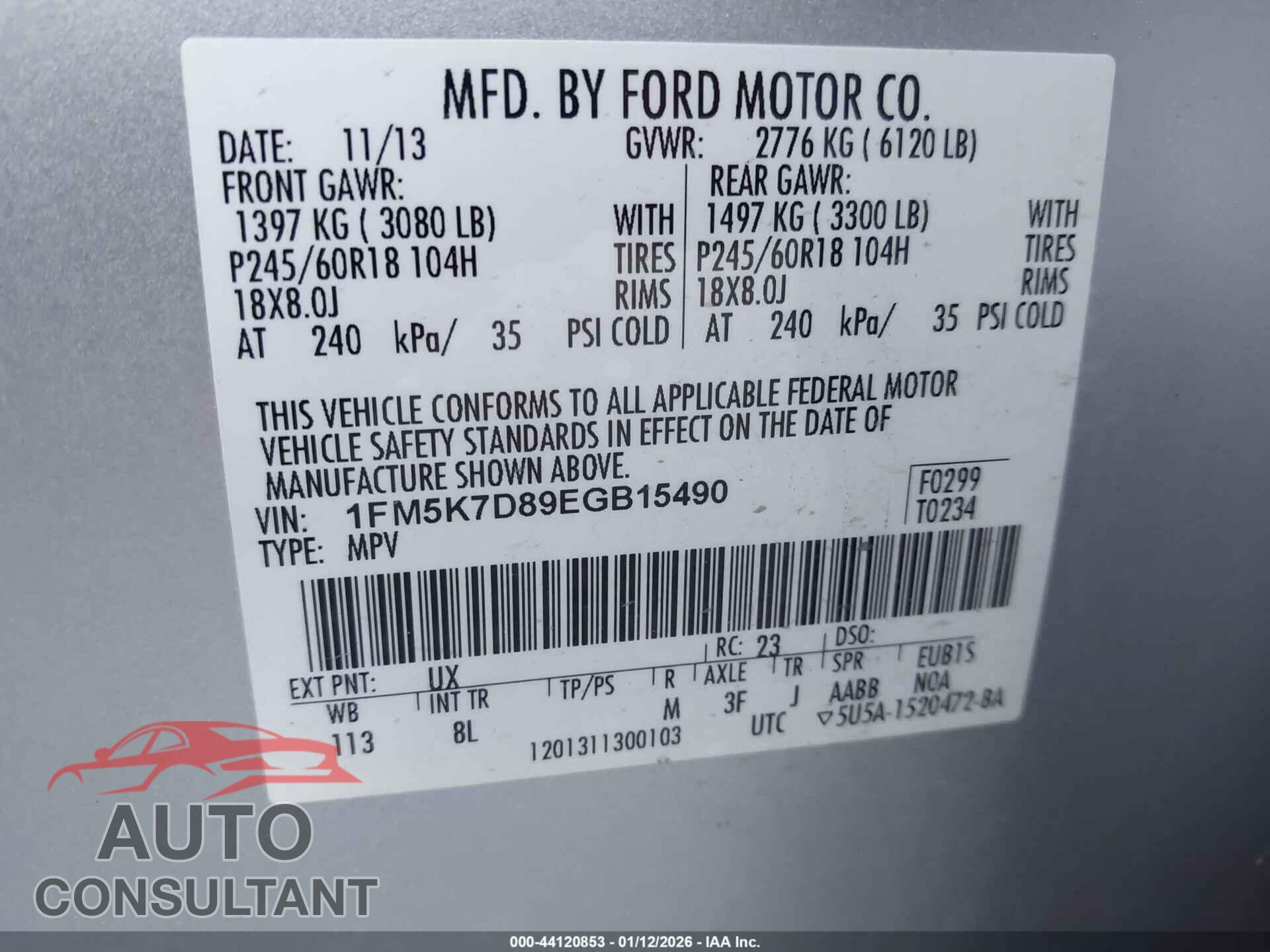 FORD EXPLORER 2014 - 1FM5K7D89EGB15490