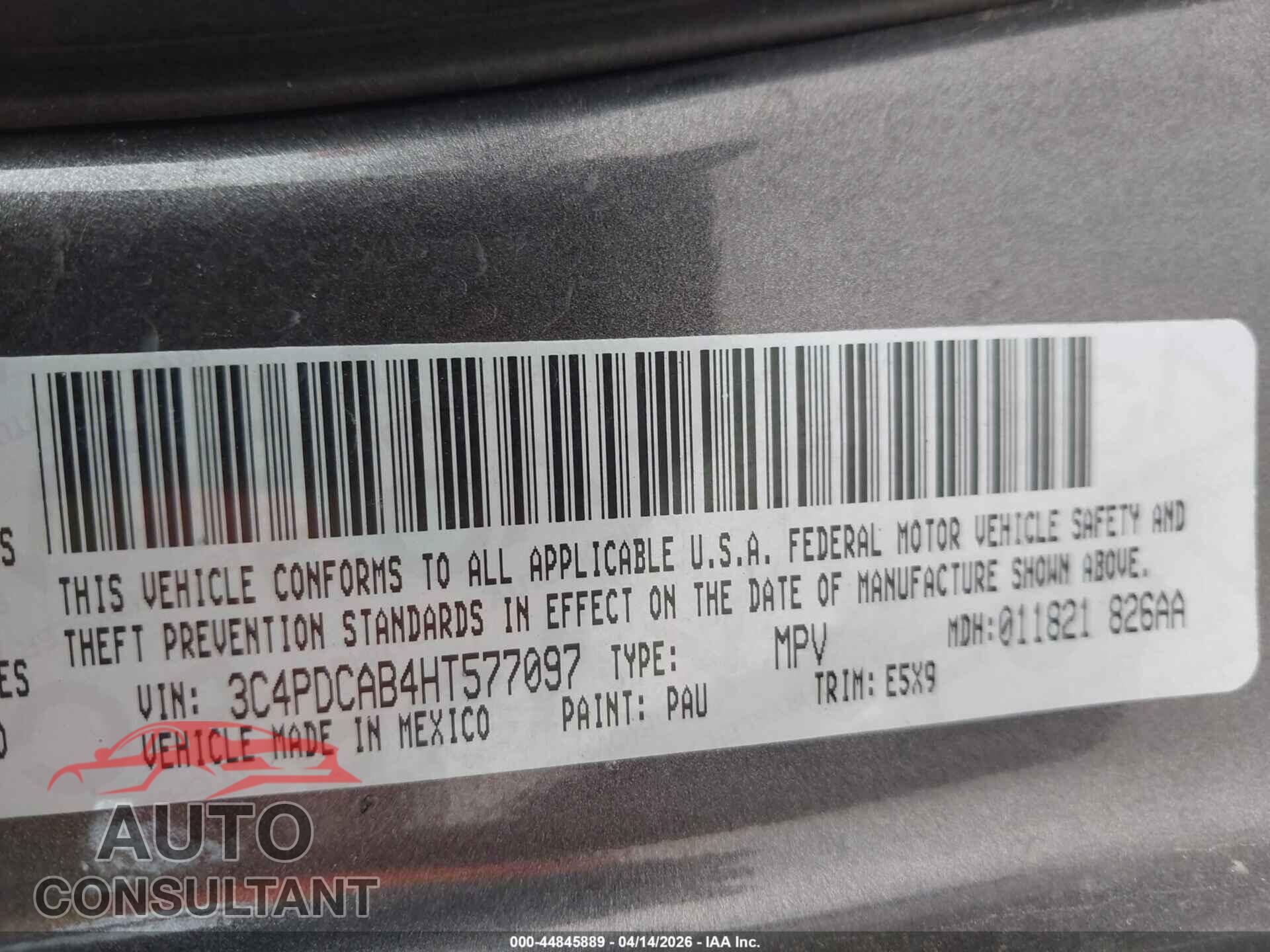 DODGE JOURNEY 2017 - 3C4PDCAB4HT577097