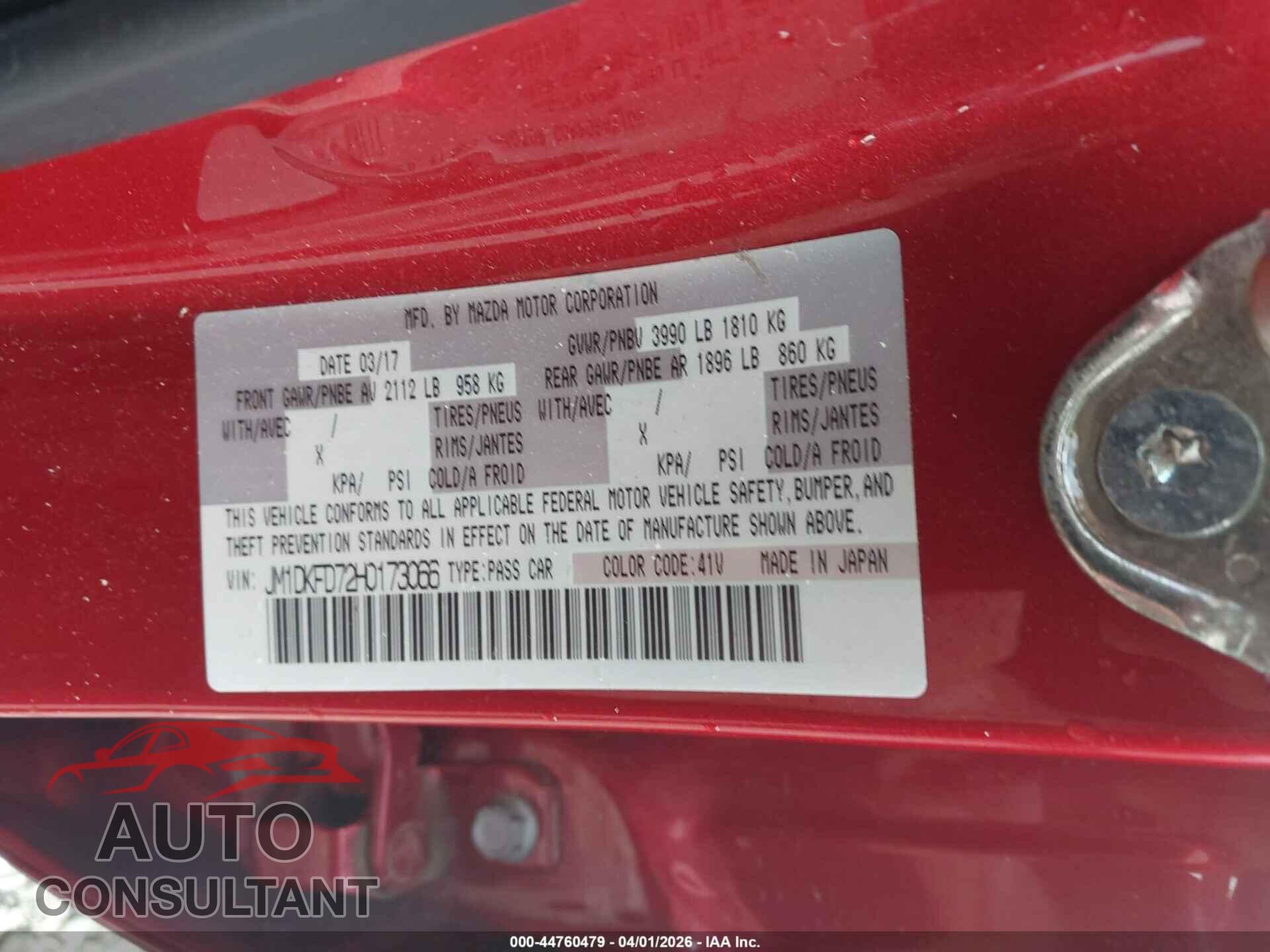 MAZDA CX-3 2017 - JM1DKFD72H0173066