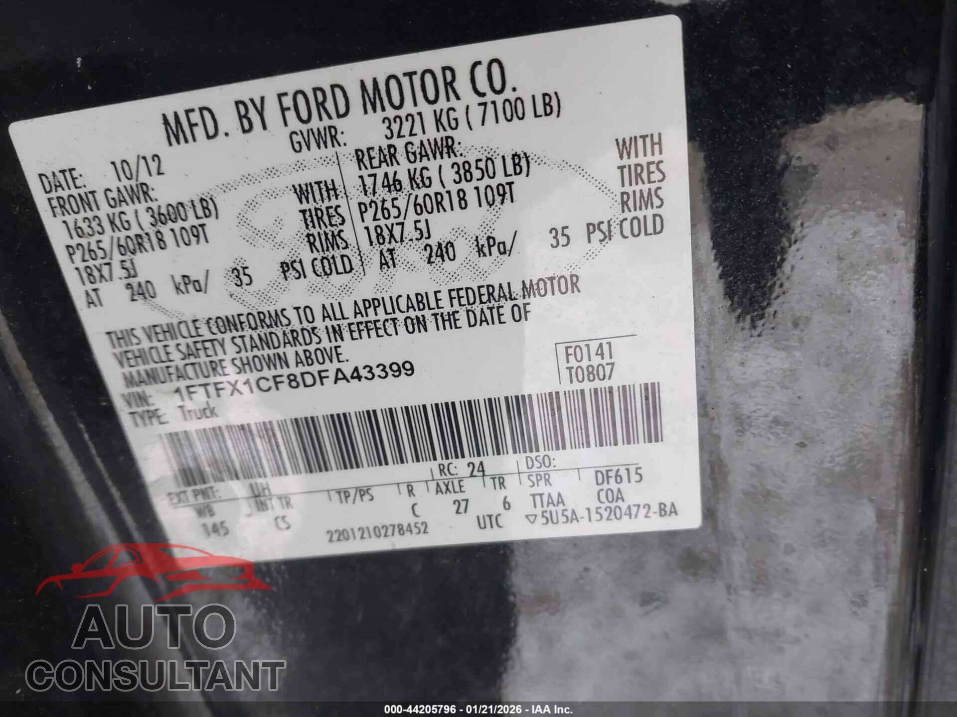 FORD F-150 2013 - 1FTFX1CF8DFA43399