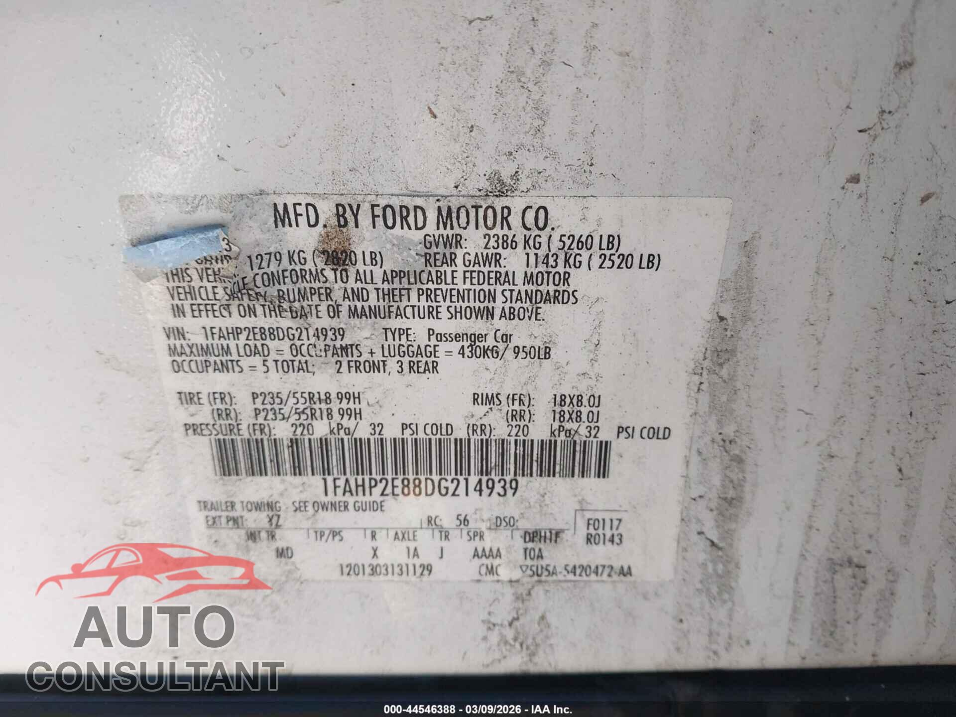 FORD TAURUS 2013 - 1FAHP2E88DG214939