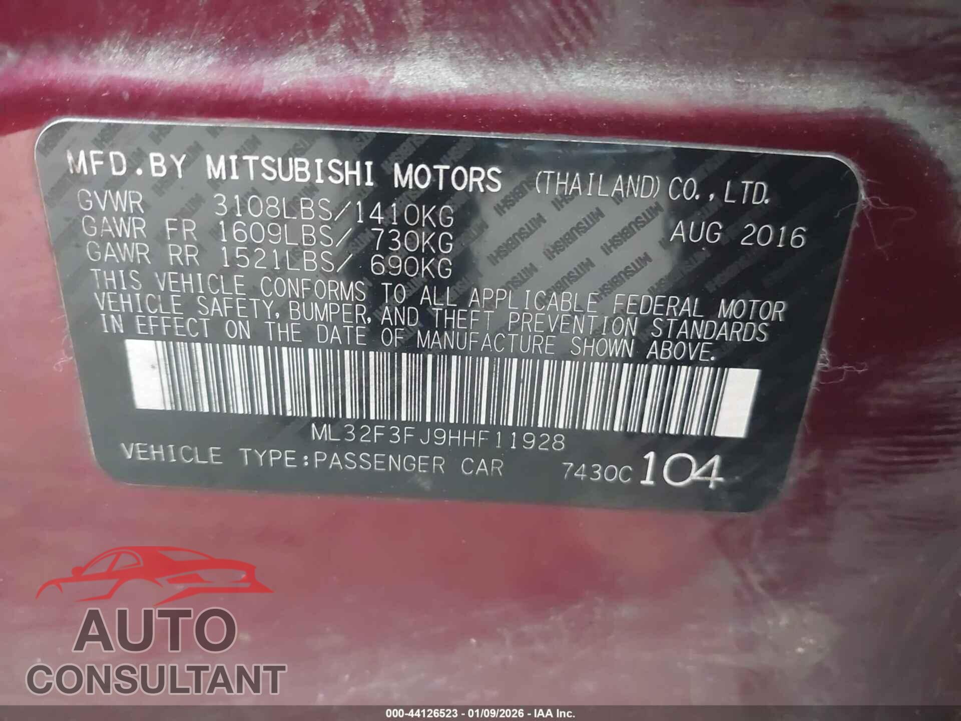 MITSUBISHI MIRAGE G4 2017 - ML32F3FJ9HHF11928