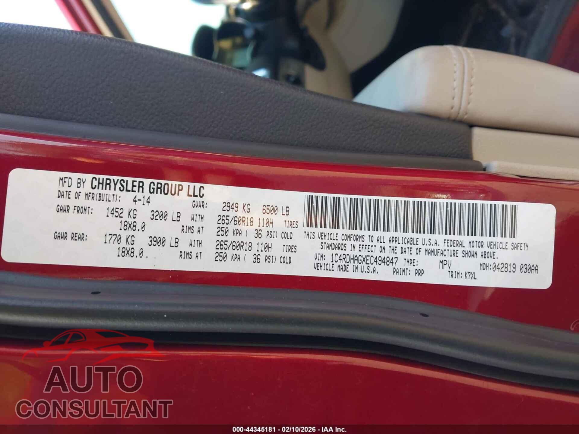 DODGE DURANGO 2014 - 1C4RDHAGXEC494847