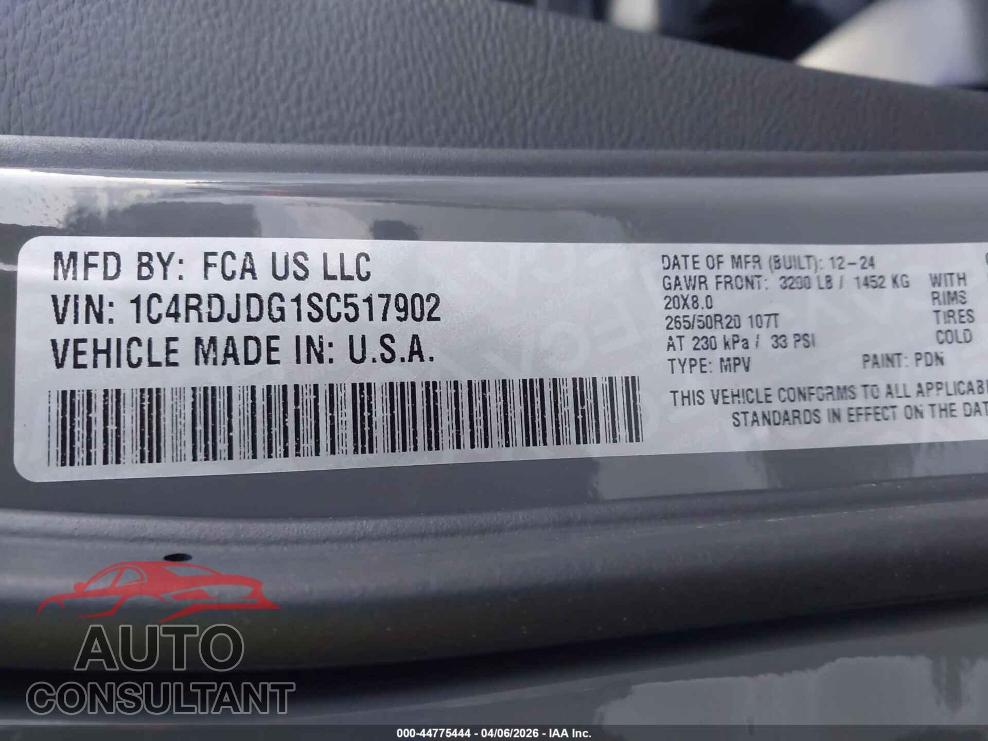 DODGE DURANGO 2025 - 1C4RDJDG1SC517902