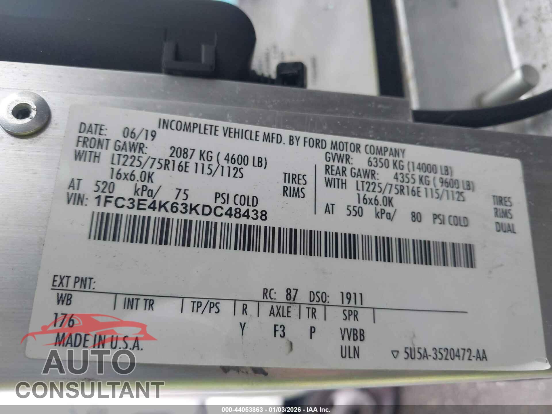 FORD E-450 STRIPPED 2019 - 1FC3E4K63KDC48438