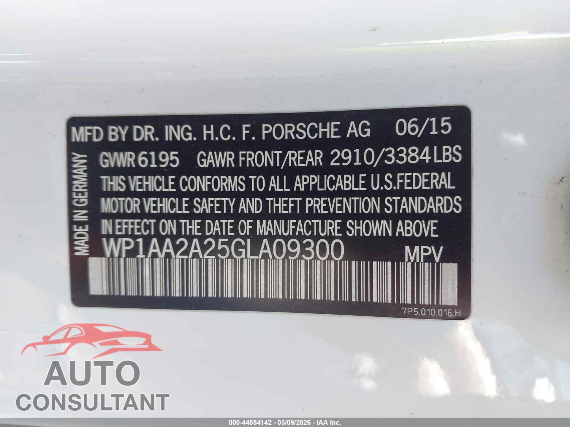 PORSCHE CAYENNE 2016 - WP1AA2A25GLA09300