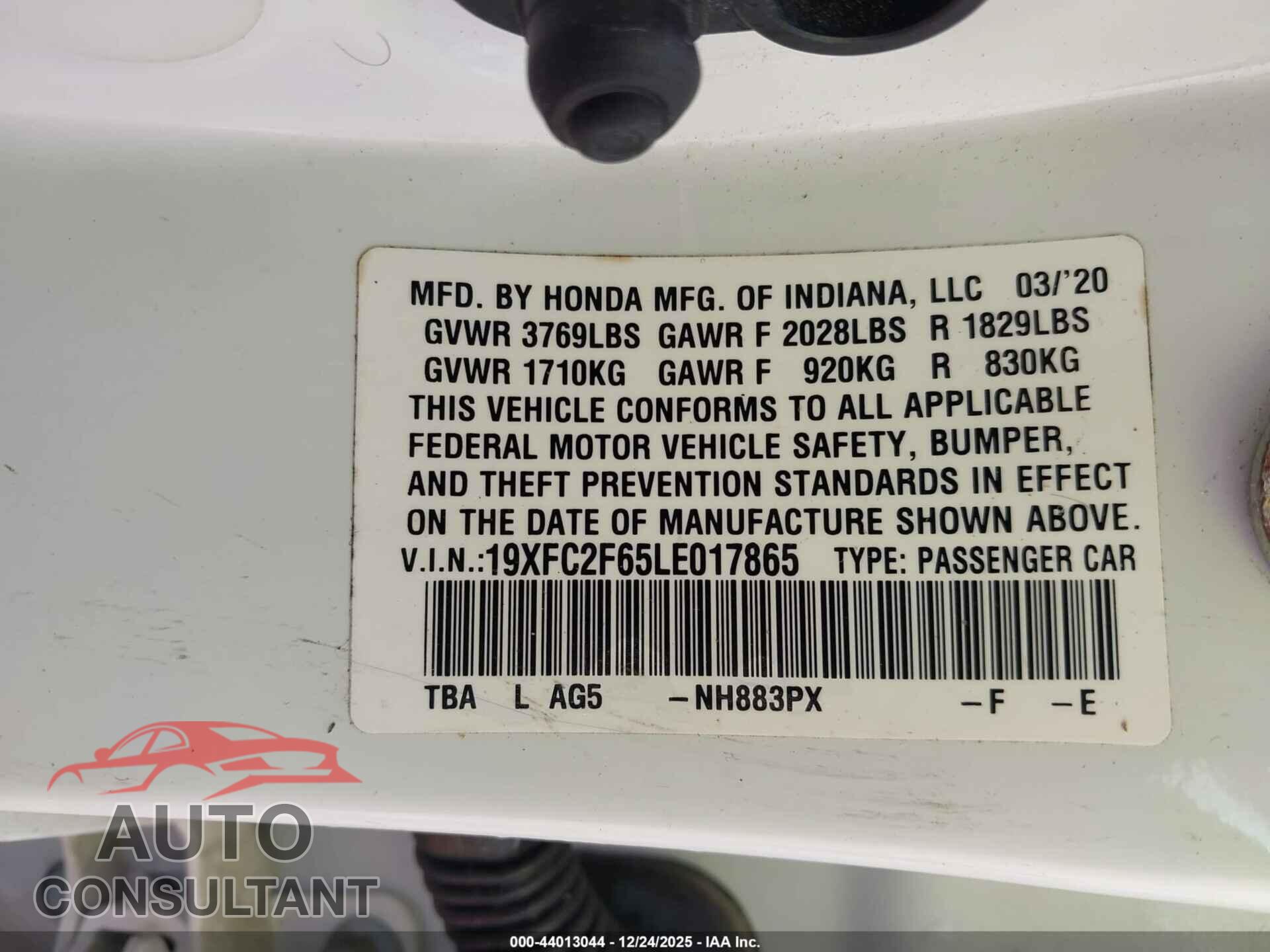 HONDA CIVIC 2020 - 19XFC2F65LE017865