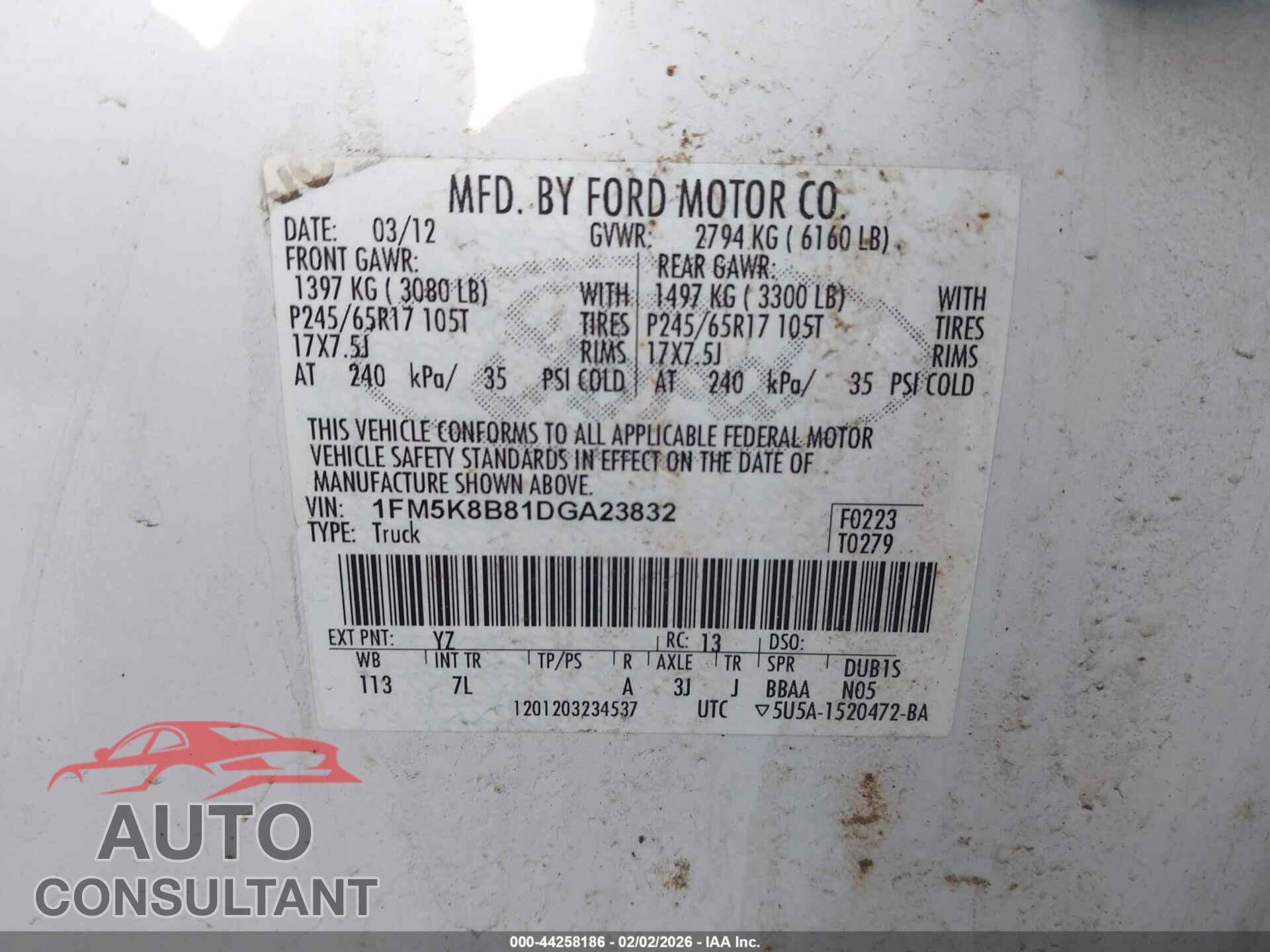 FORD EXPLORER 2013 - 1FM5K8B81DGA23832