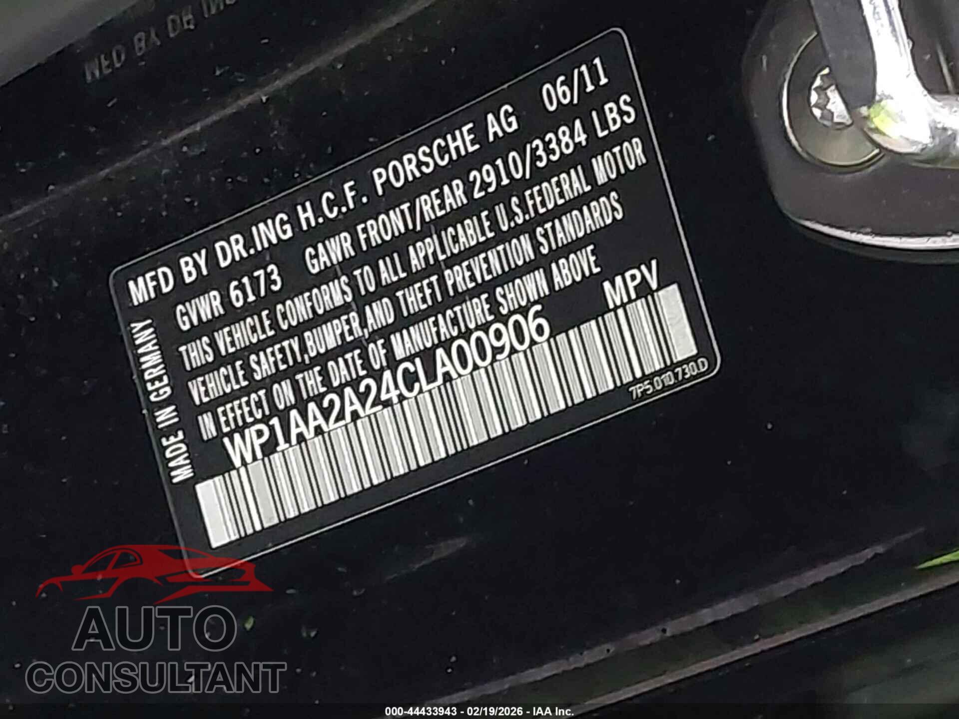 PORSCHE CAYENNE 2012 - WP1AA2A24CLA00906