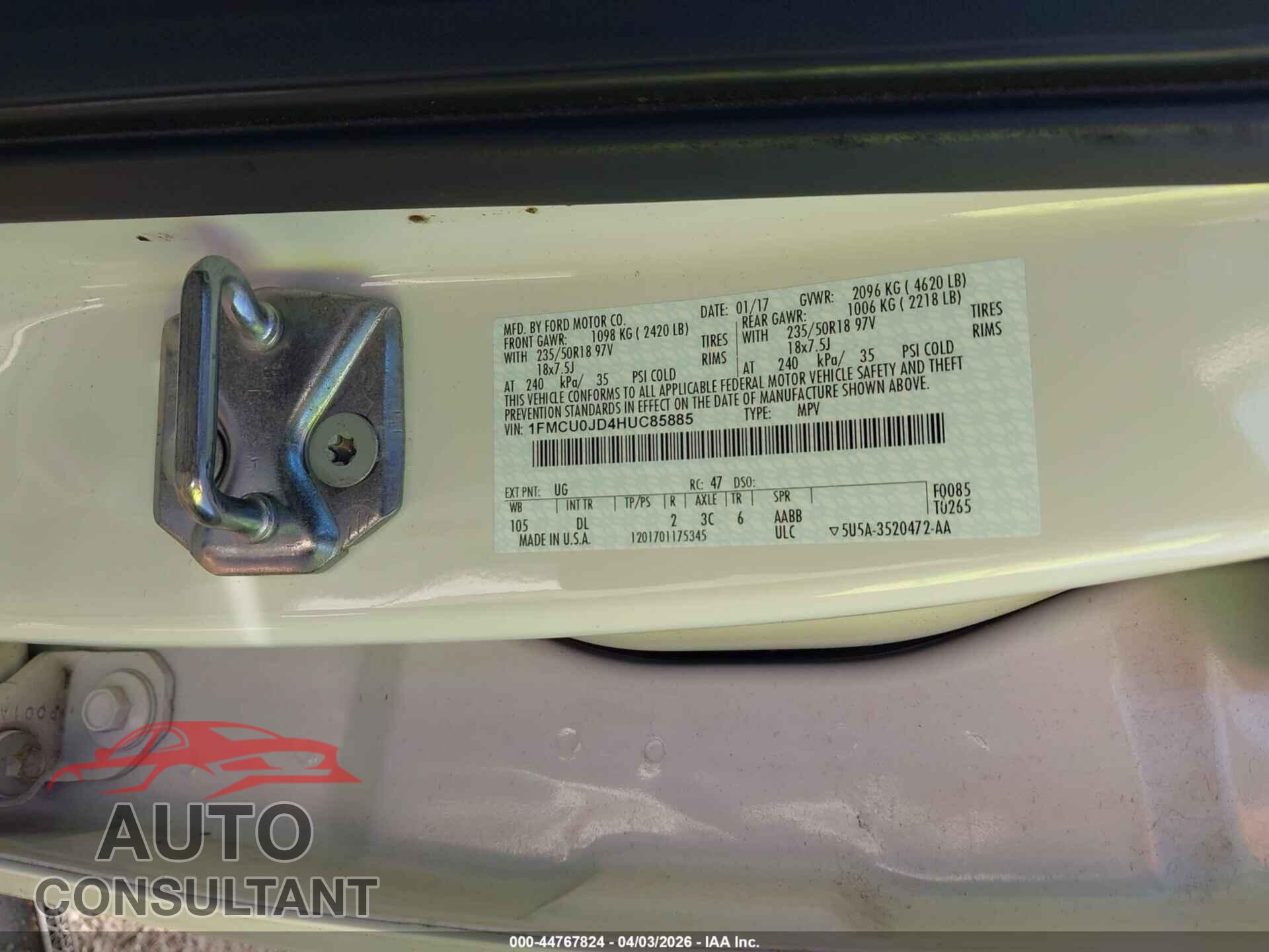 FORD ESCAPE 2017 - 1FMCU0JD4HUC85885