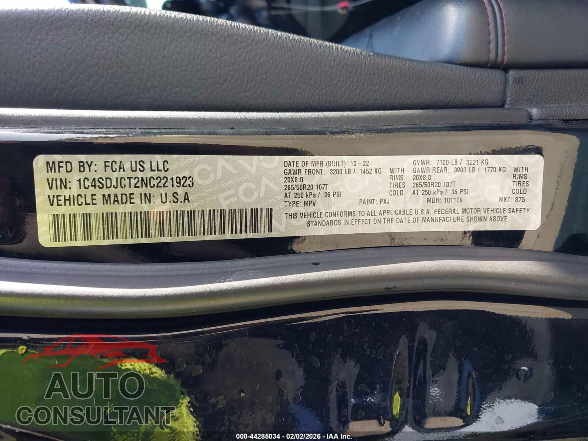 DODGE DURANGO 2022 - 1C4SDJCT2NC221923