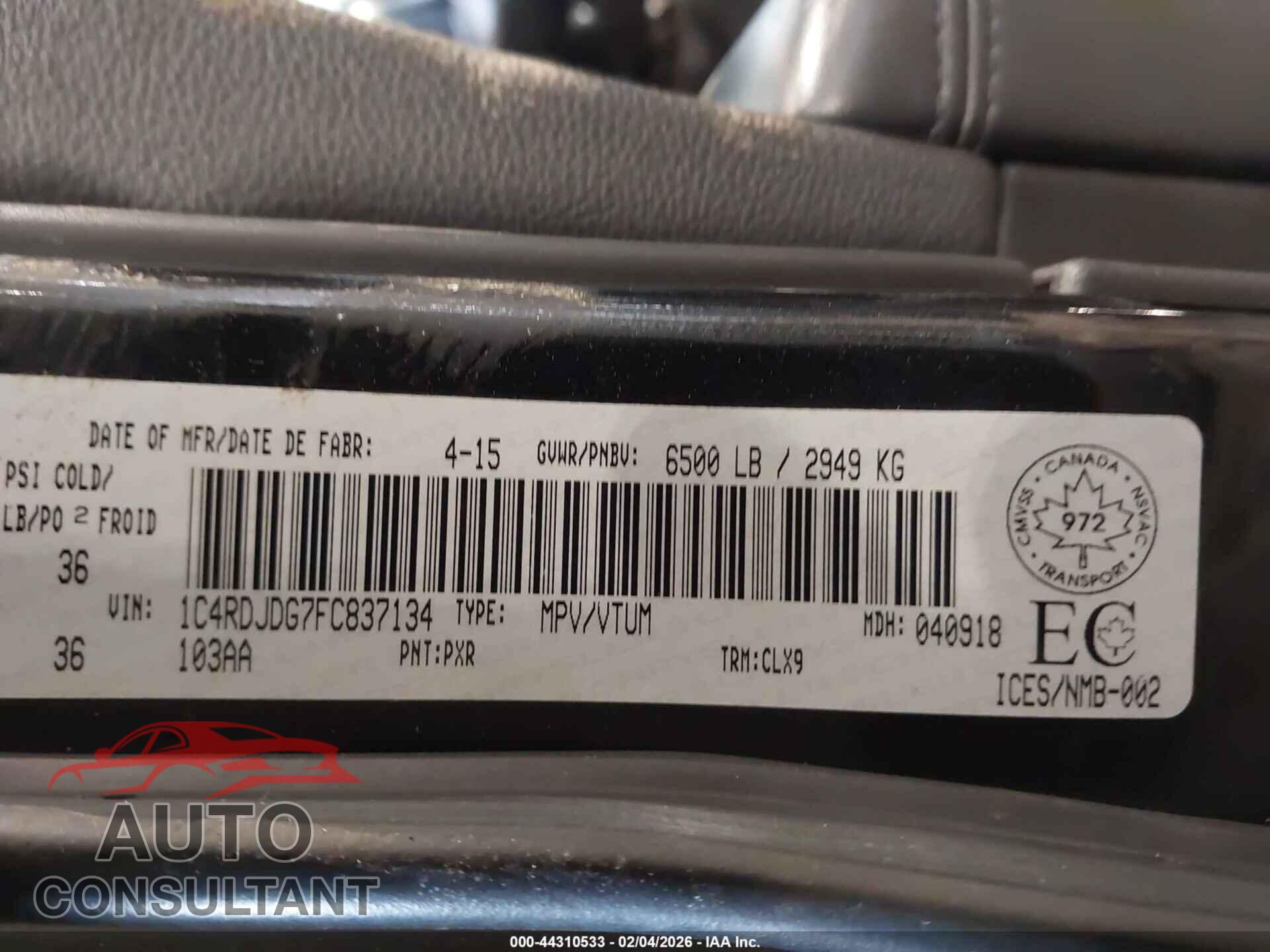 DODGE DURANGO 2015 - 1C4RDJDG7FC837134