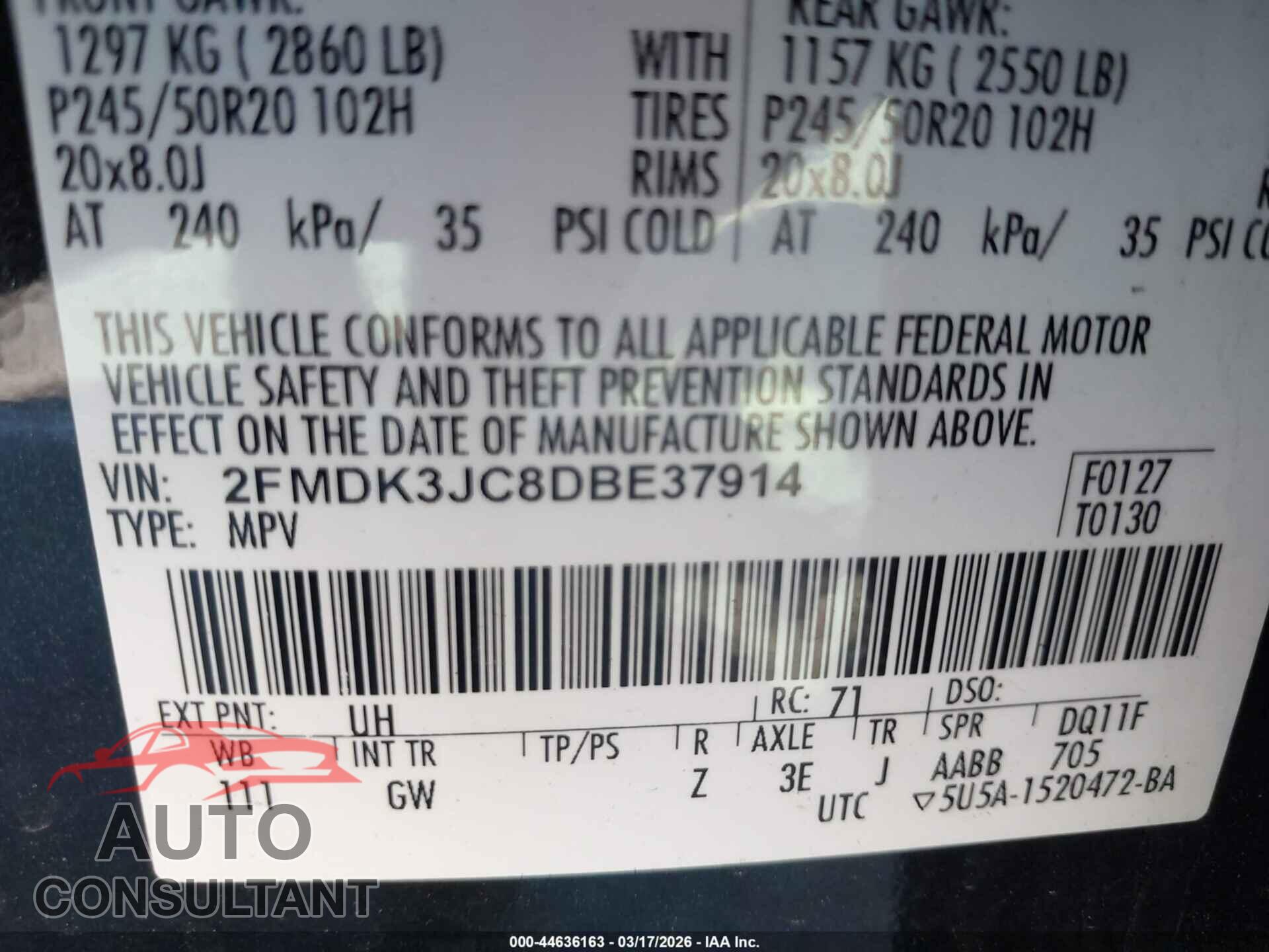 FORD EDGE 2013 - 2FMDK3JC8DBE37914