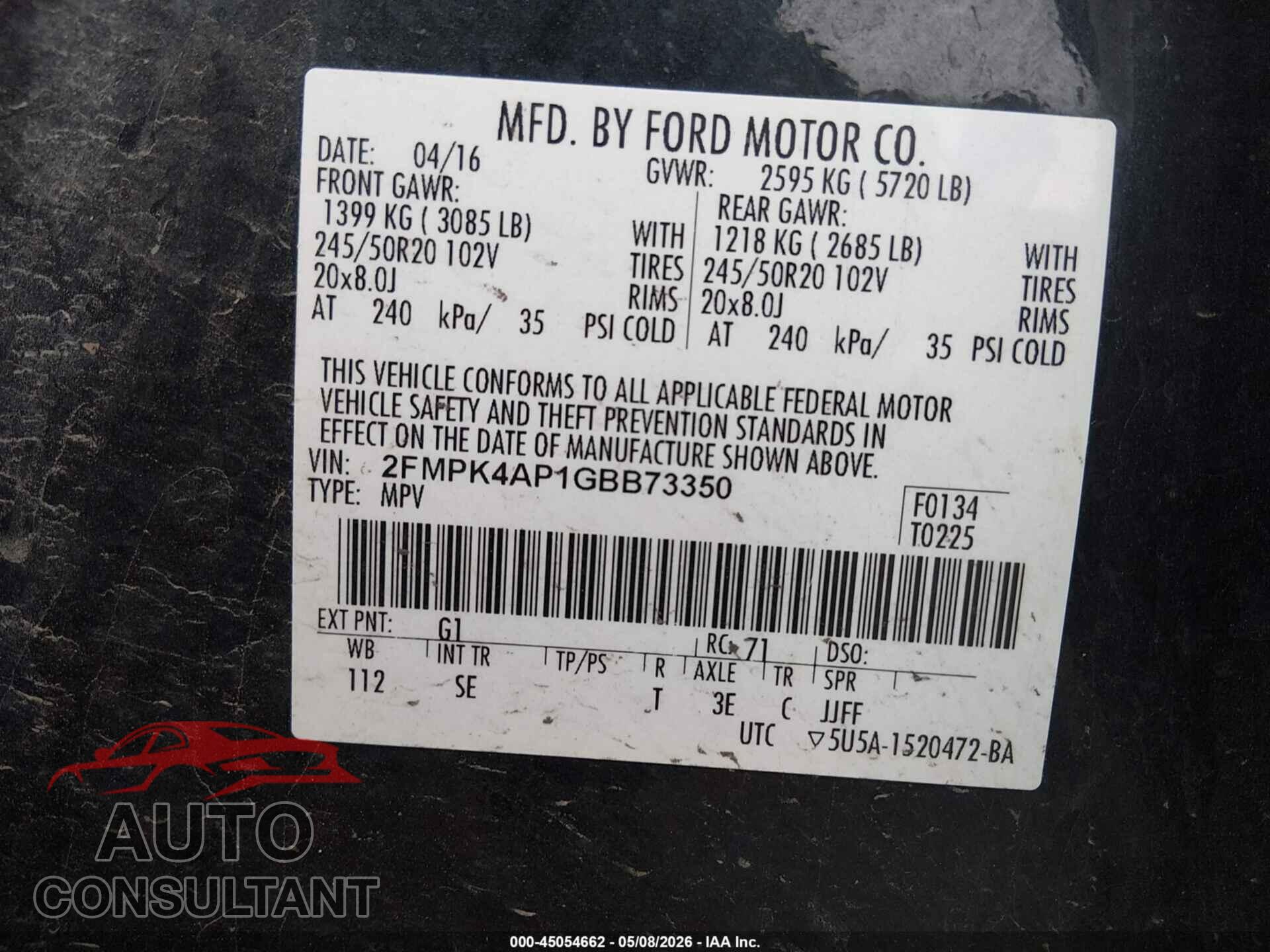 FORD EDGE 2016 - 2FMPK4AP1GBB73350