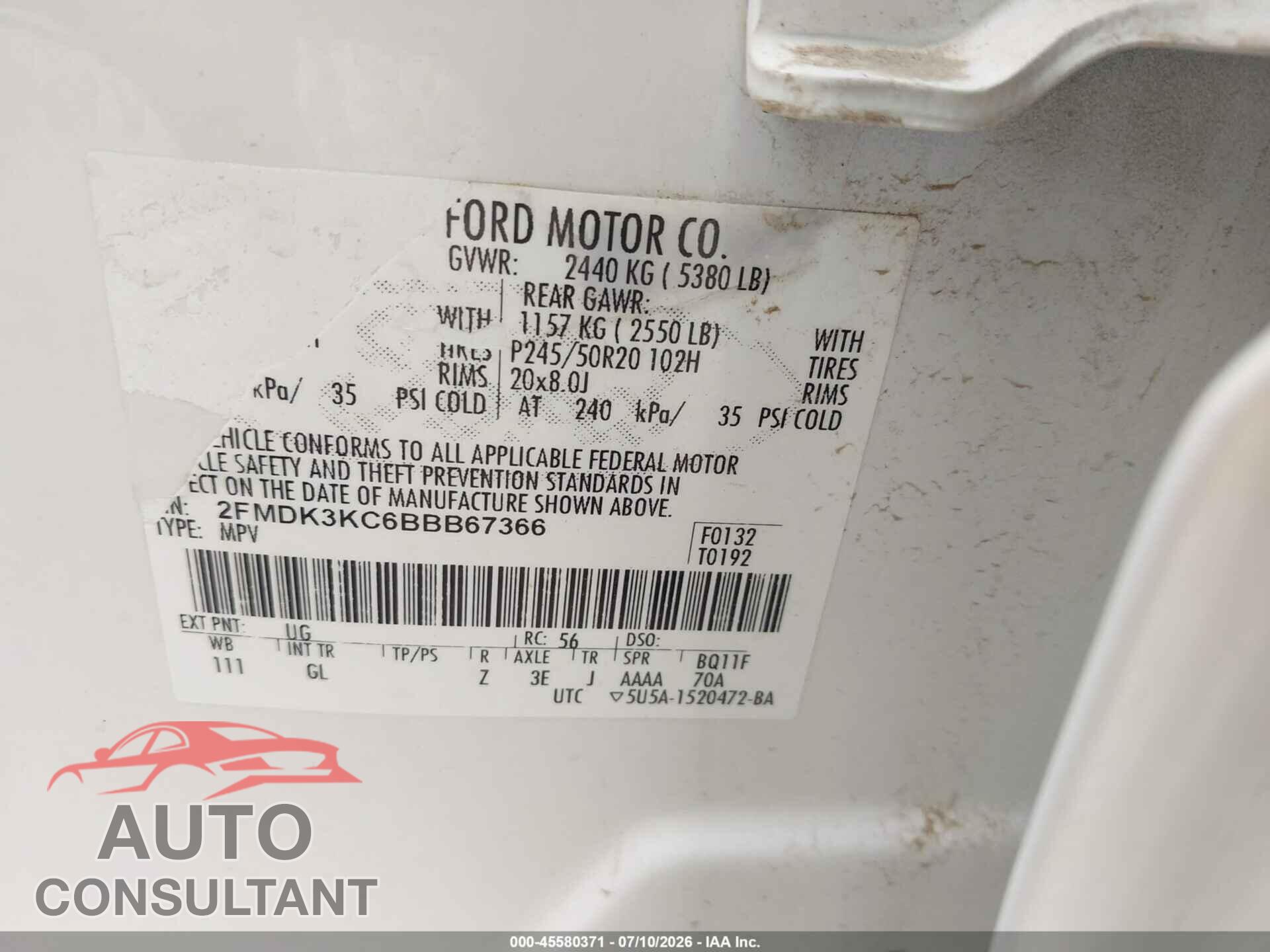 FORD EDGE 2011 - 2FMDK3KC6BBB67366