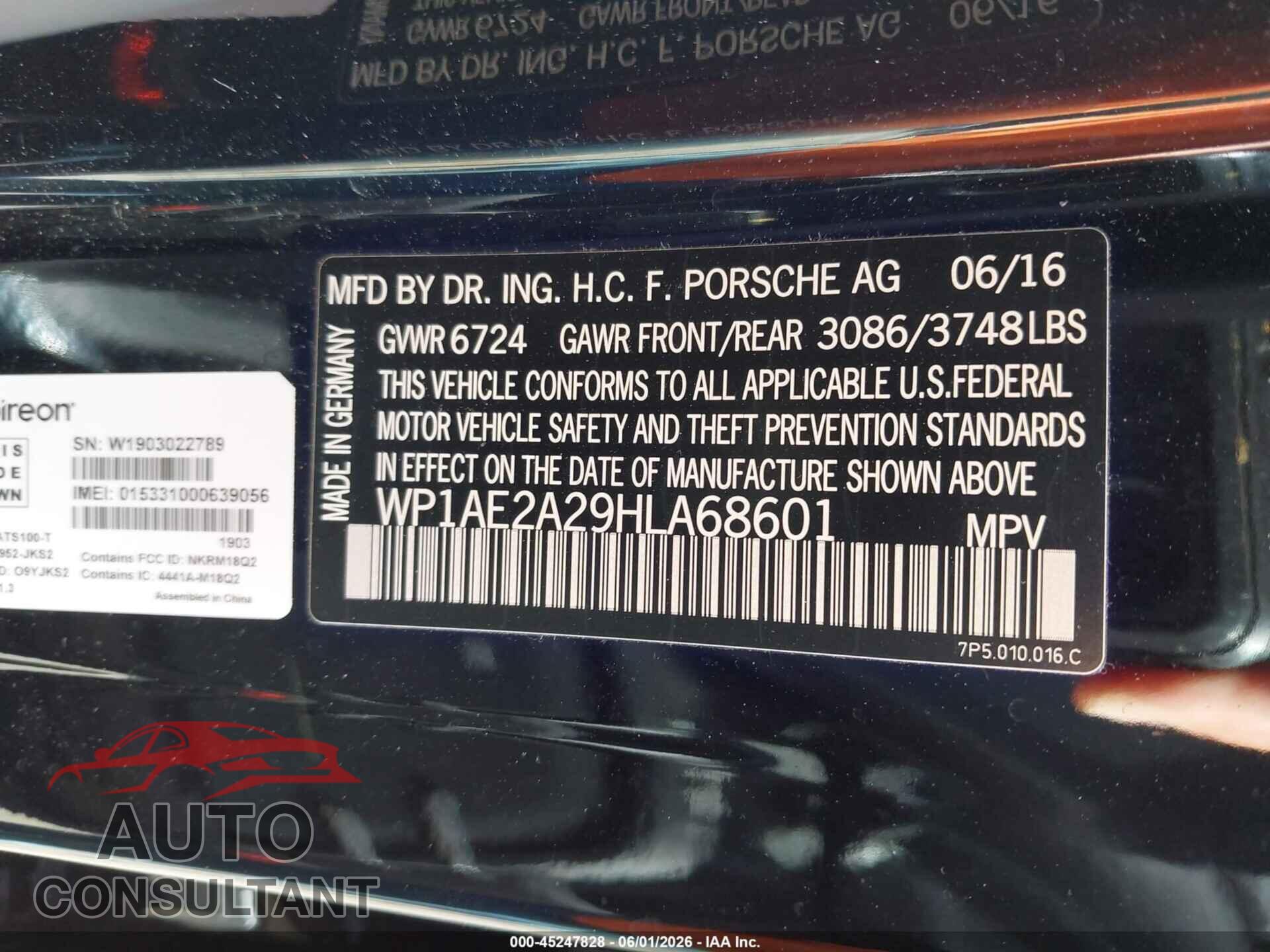 PORSCHE CAYENNE E-HYBRID 2017 - WP1AE2A29HLA68601