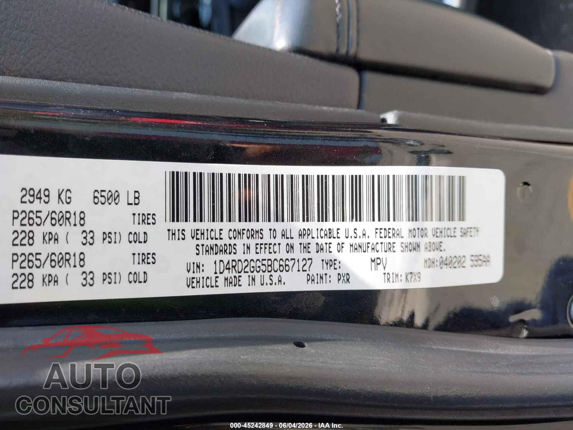 DODGE DURANGO 2011 - 1D4RD2GG5BC667127