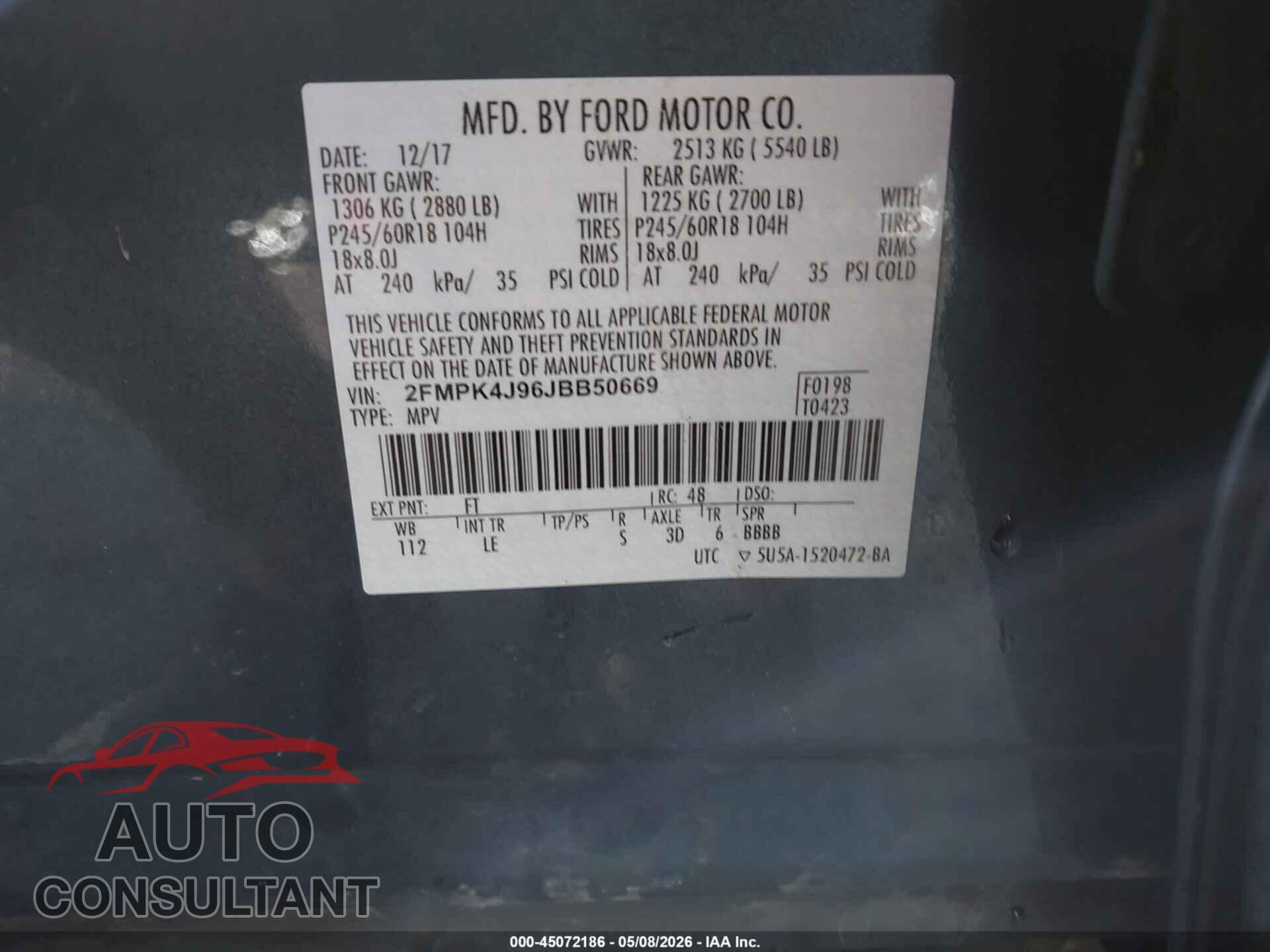 FORD EDGE 2018 - 2FMPK4J96JBB50669