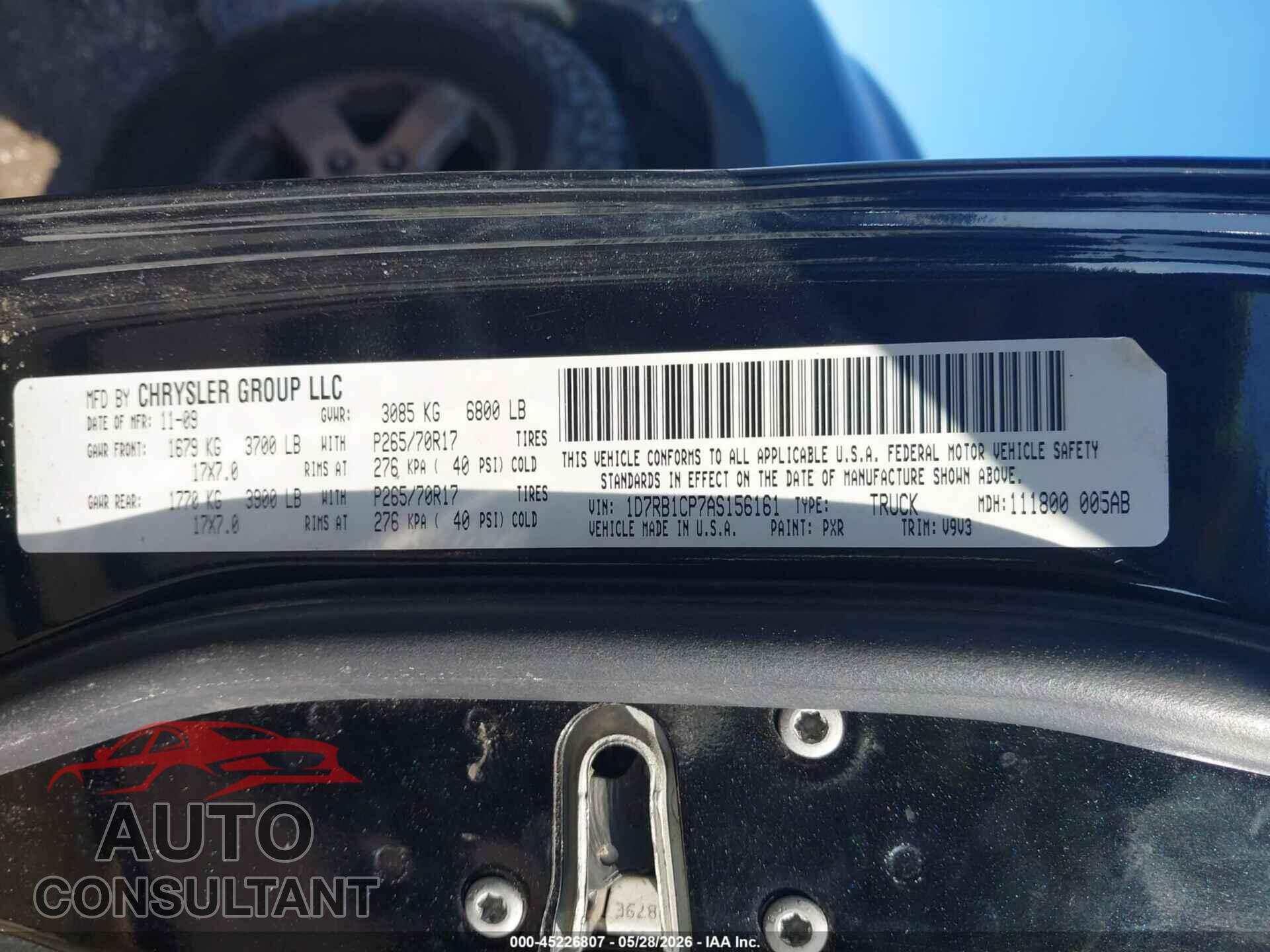 DODGE RAM 1500 2010 - 1D7RB1CP7AS156161