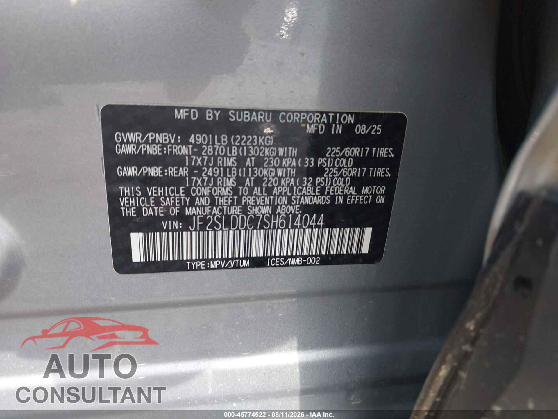 SUBARU FORESTER 2025 - JF2SLDDC7SH614044
