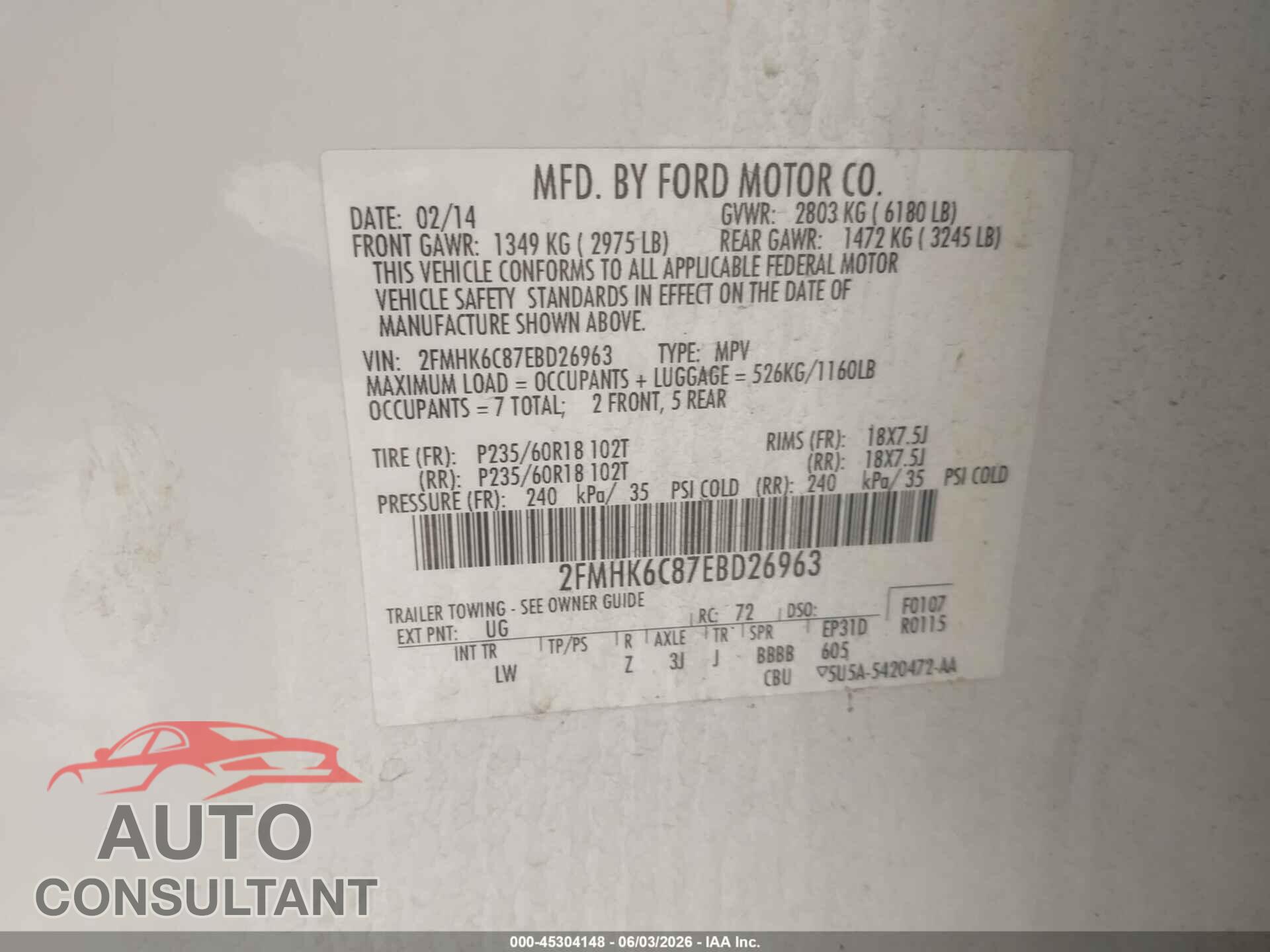FORD FLEX 2014 - 2FMHK6C87EBD26963