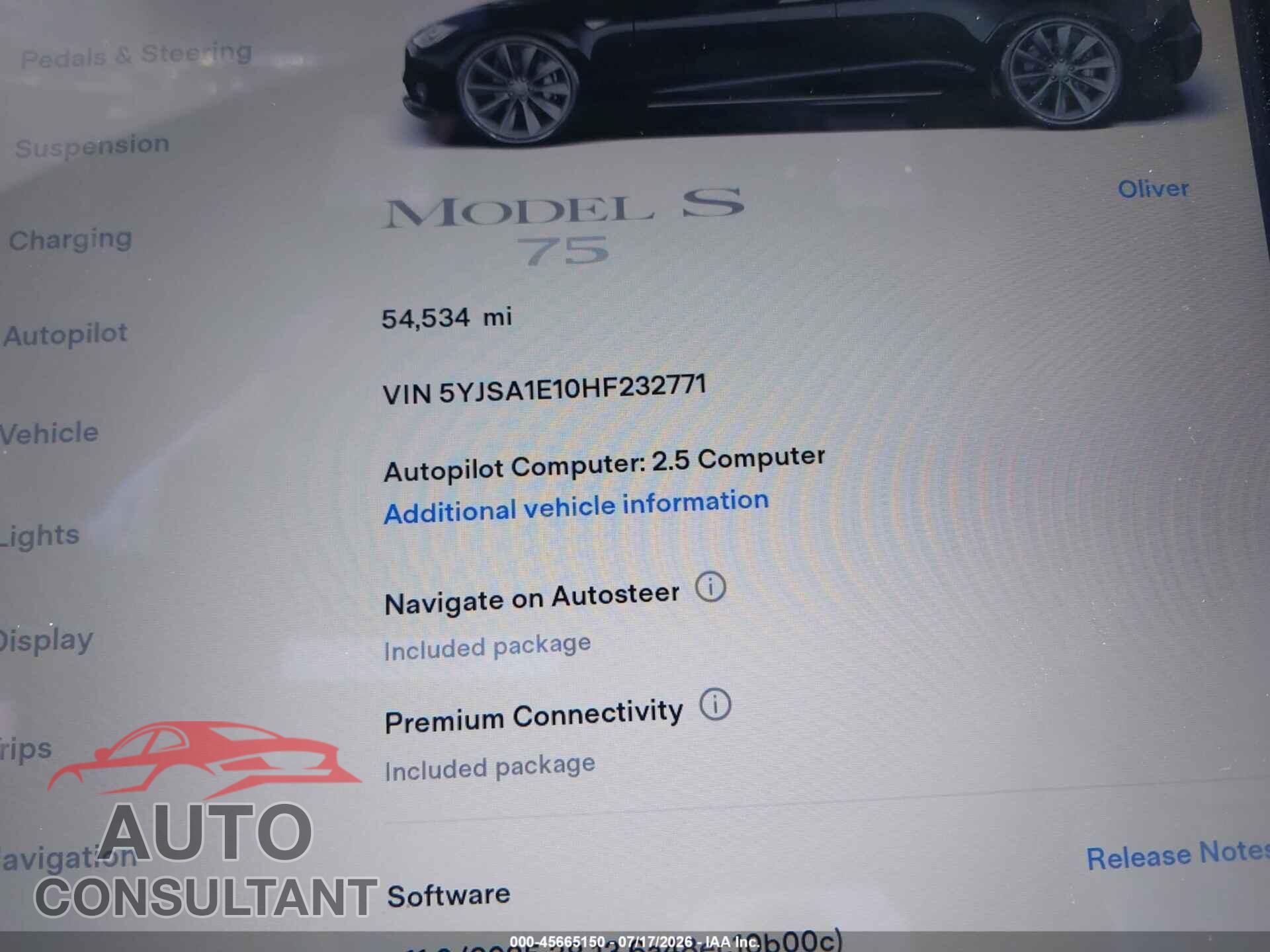 TESLA MODEL S 2017 - 5YJSA1E10HF232771