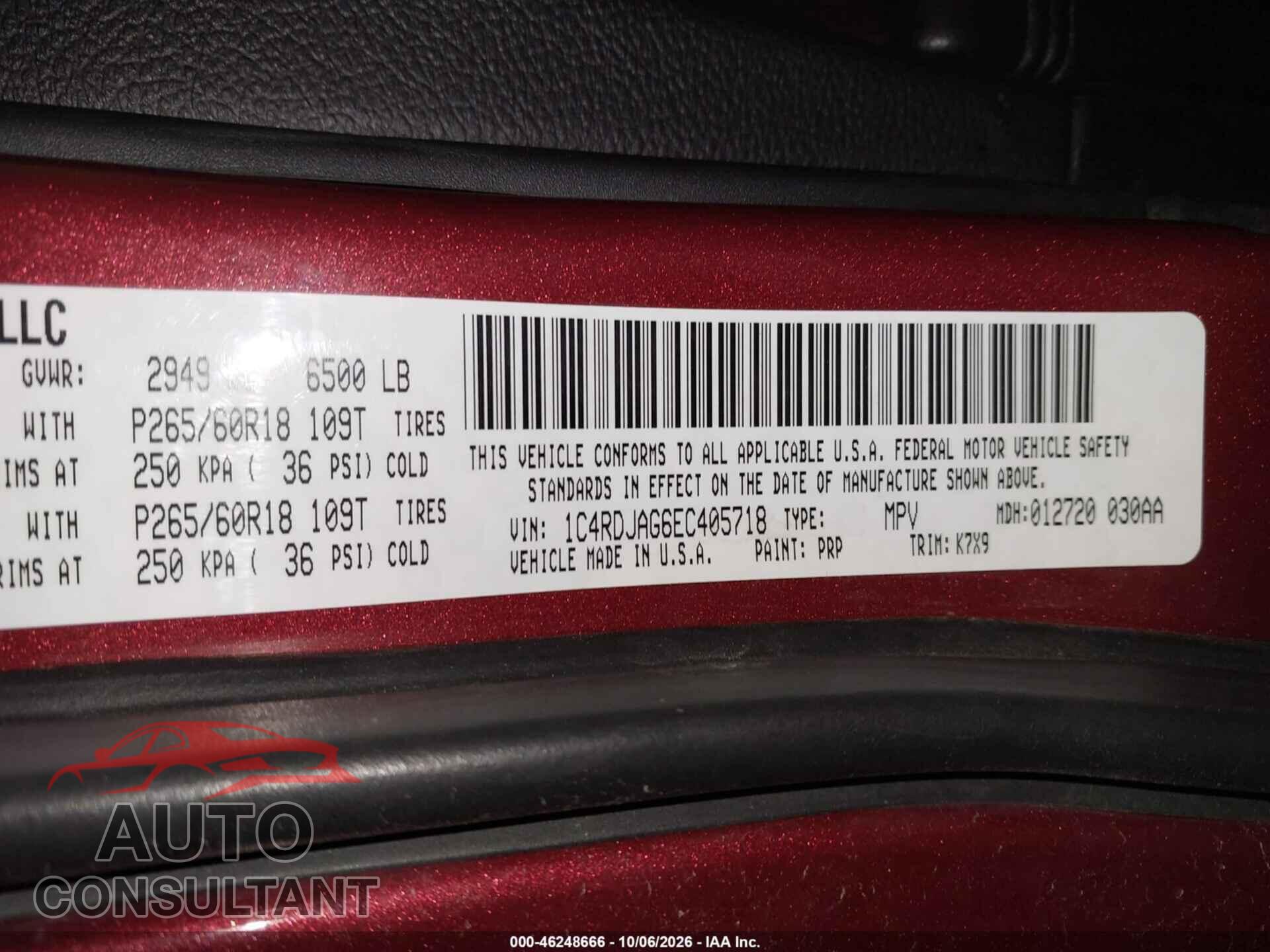 DODGE DURANGO 2014 - 1C4RDJAG6EC405718