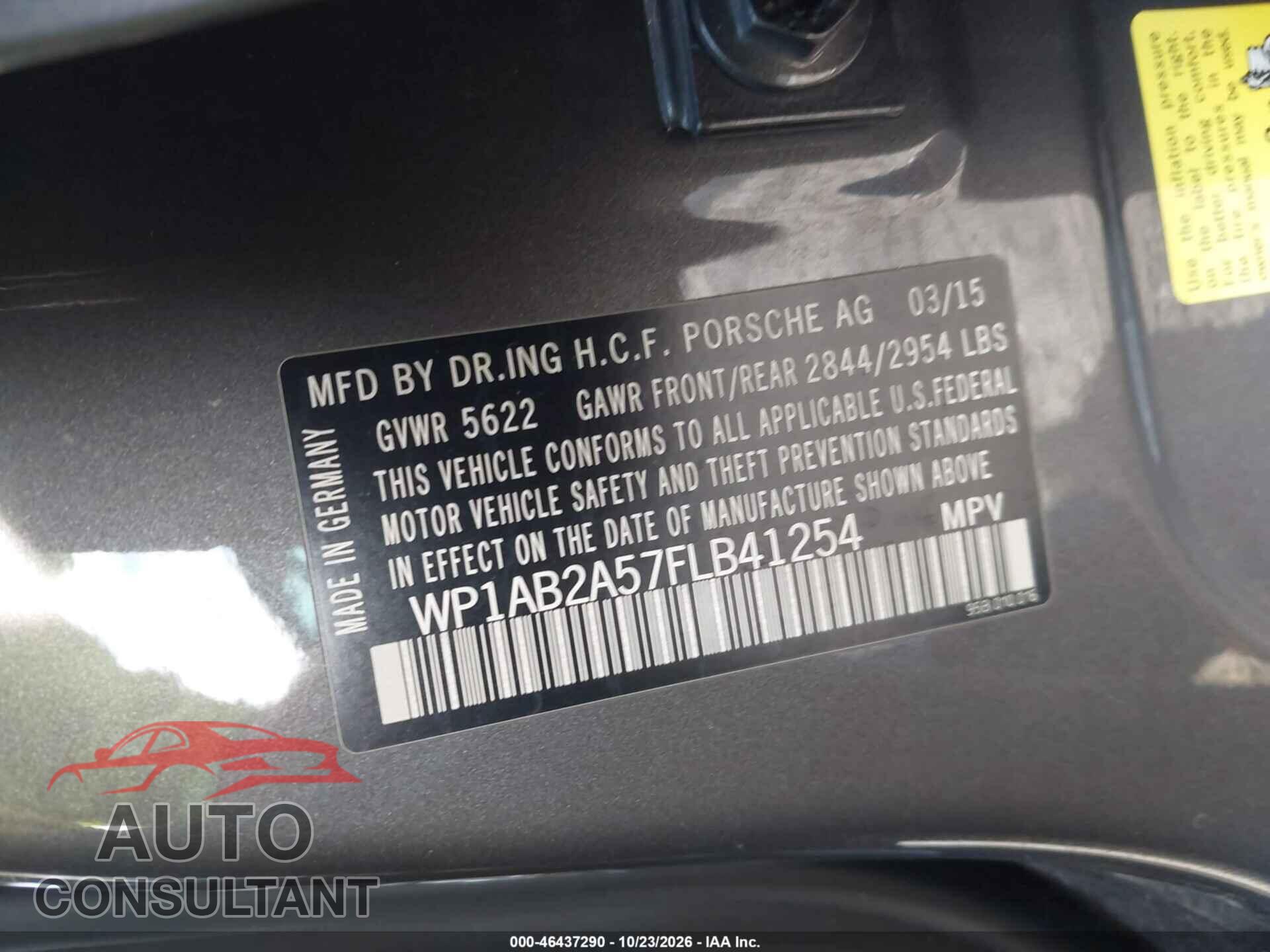 PORSCHE MACAN 2015 - WP1AB2A57FLB41254