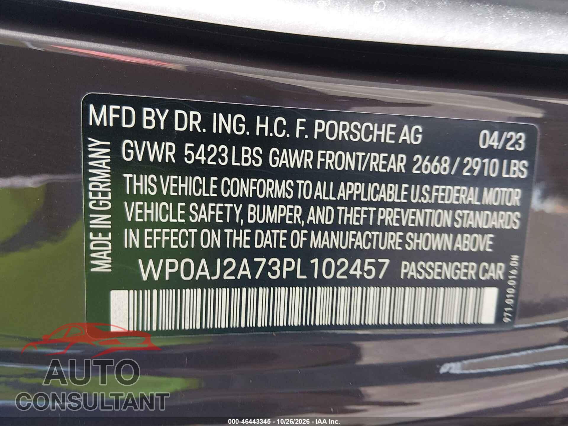 PORSCHE PANAMERA 2023 - WP0AJ2A73PL102457