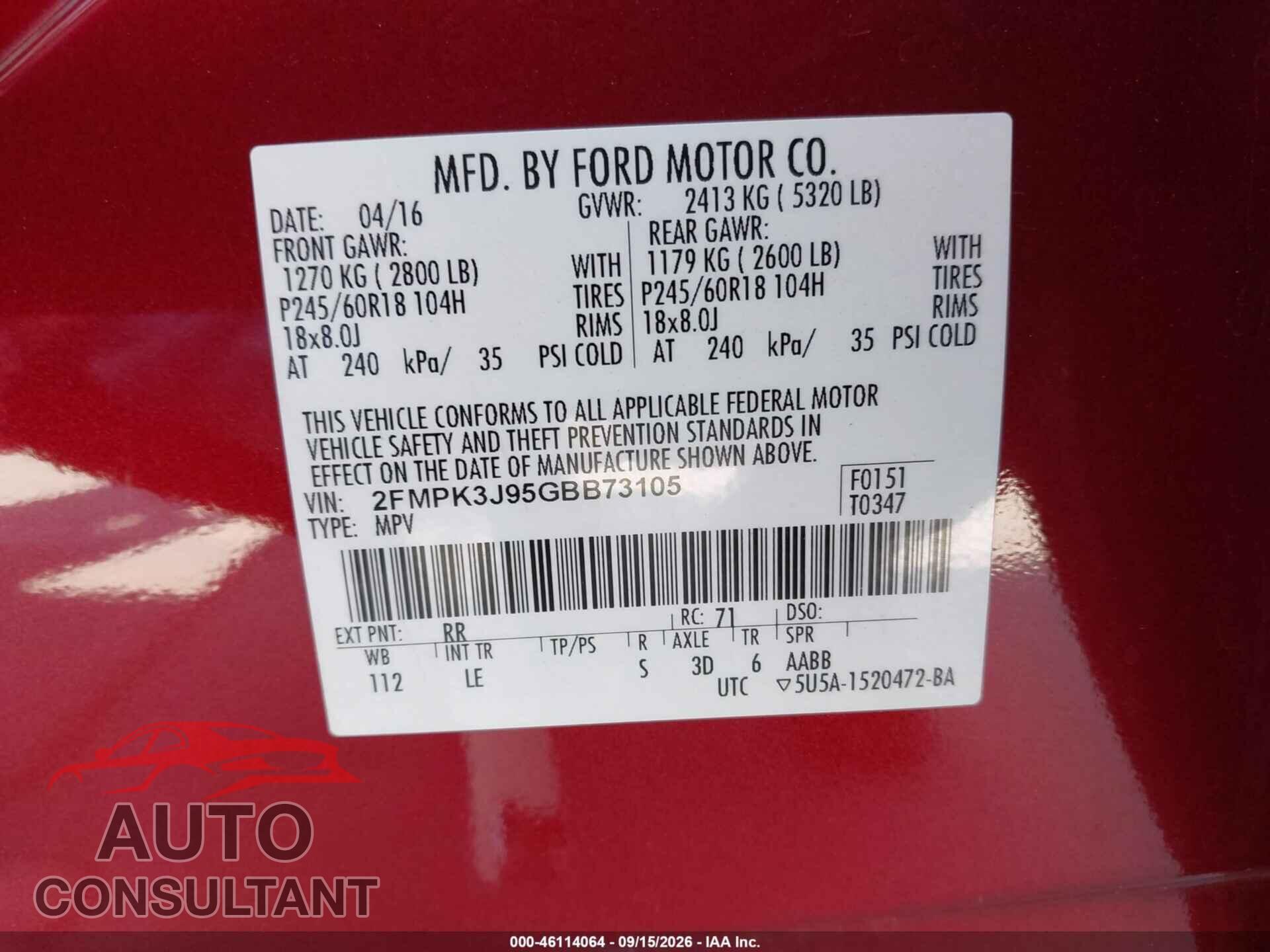 FORD EDGE 2016 - 2FMPK3J95GBB73105