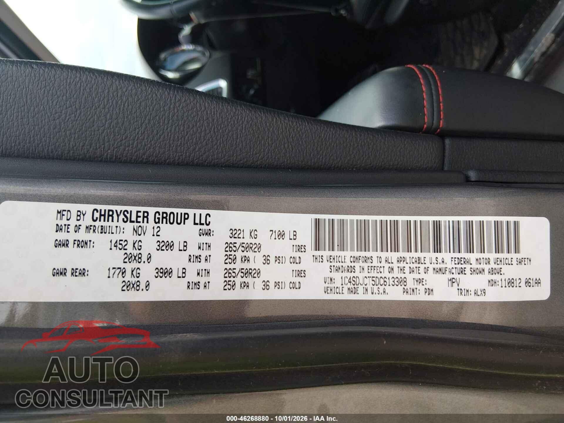 DODGE DURANGO 2013 - 1C4SDJCT5DC613308